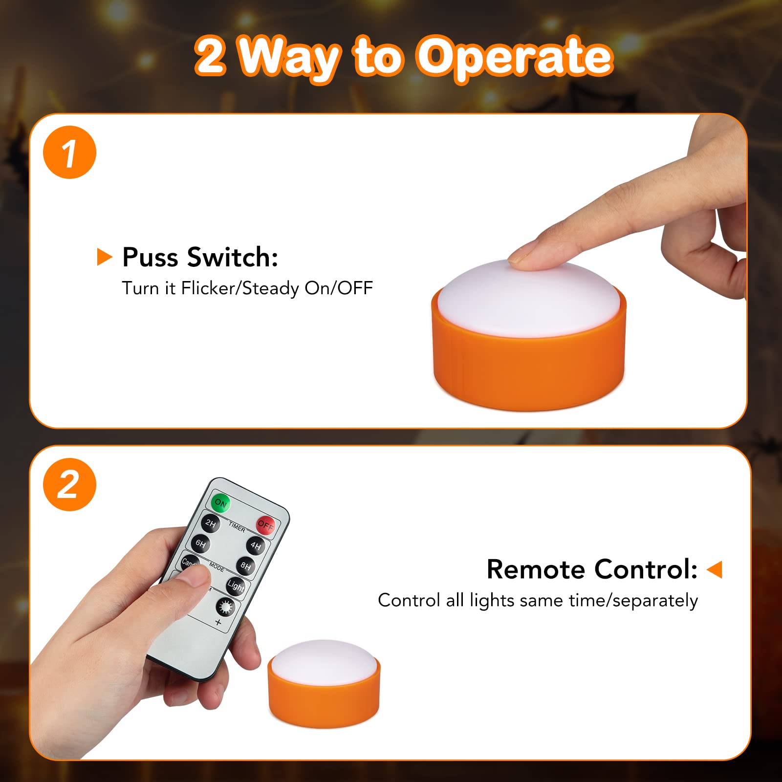 Litake LED Flameless Pumpkin Lights with Remote - 6 Pack Battery Operated Dimmable Halloween Candle Lights with Timer, Flickering Jack-O-Lantern Effect for Indoor/Outdoor Decor | Perfect for Halloween Porch, Yard, Party & Window Displays