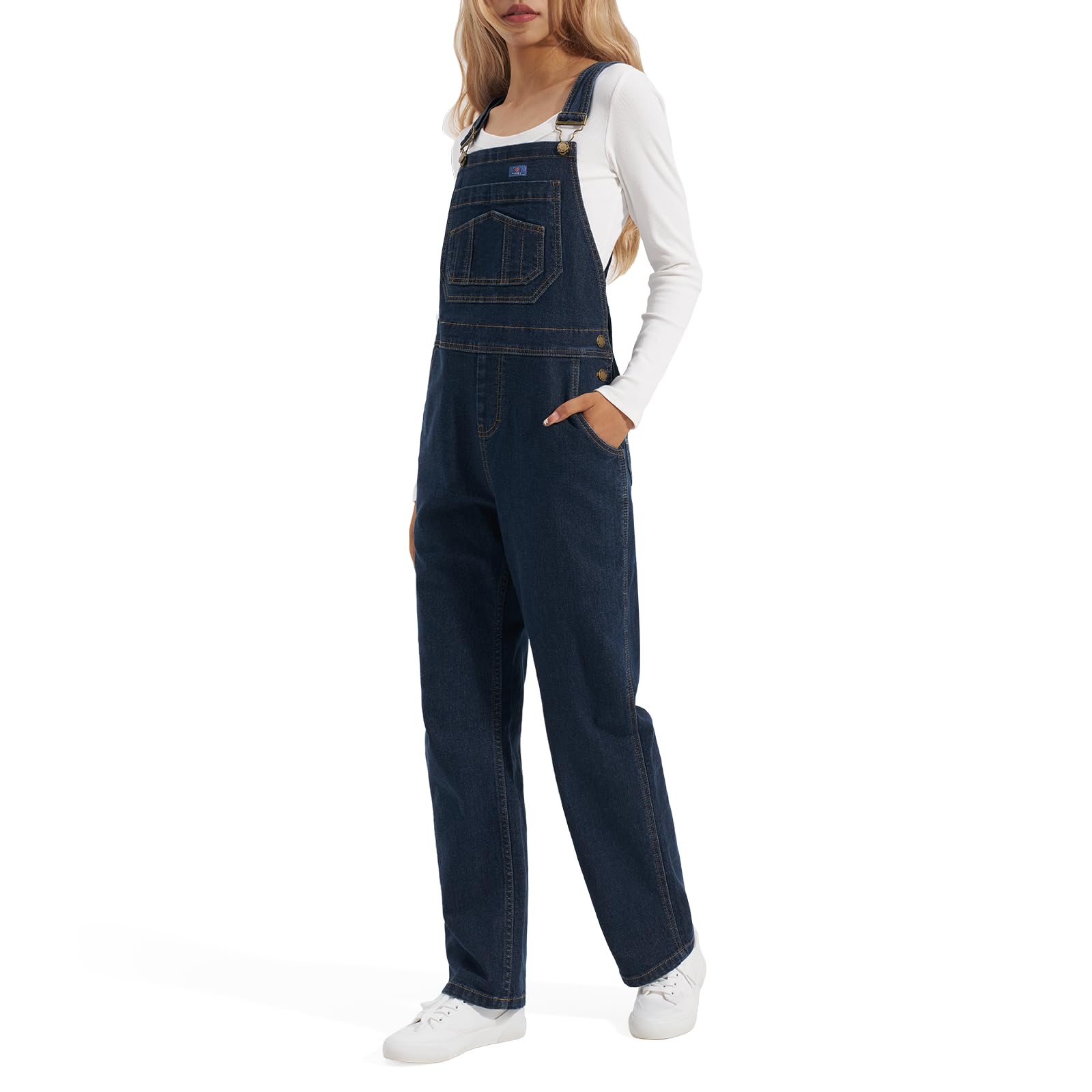 HISEA Women's Stretch Denim Bib Overalls - Relaxed Fit Straight Leg Jean Overalls with Adjustable Straps & Pockets | Casual Workwear, Weekend Outfits & Outdoor Activities
