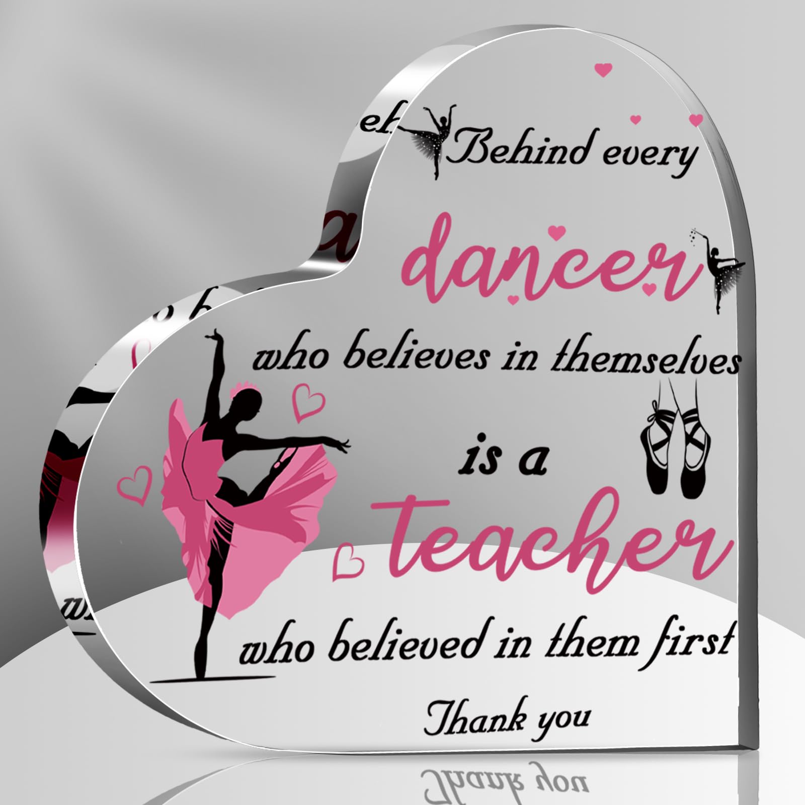 Personalized Acrylic Heart Paperweight - Best Dance Teacher Appreciation Gift with Inspirational Quote (5.91 x 5.91 x 0.59 Inch) - Perfect for Studio Decor, Desk Keepsake & Thank You Present