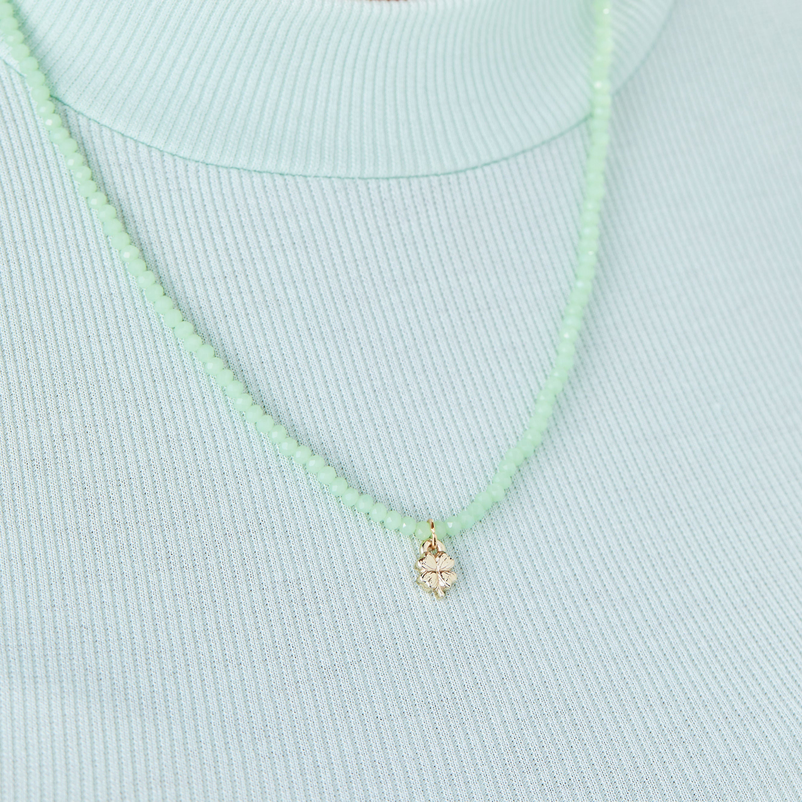 Lucky Four Leaf Clover Necklace with Green Beads - Perfect for St. Patrick's Day & Good Fortune Gifts