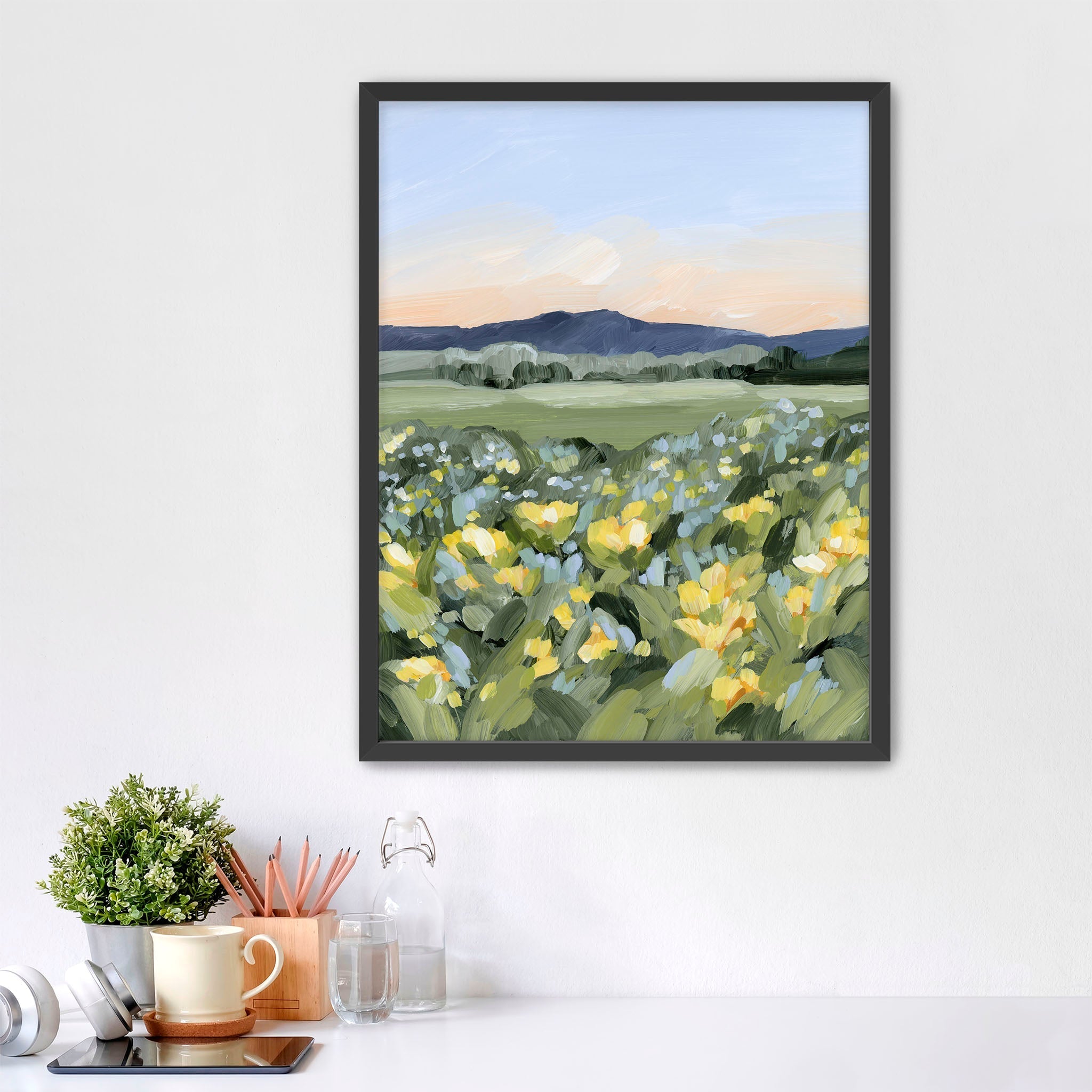 Yellow Fields Art Print - Vibrant Landscape Wall Decor for Living Room, Bedroom & Office | Modern Farmhouse Aesthetic
