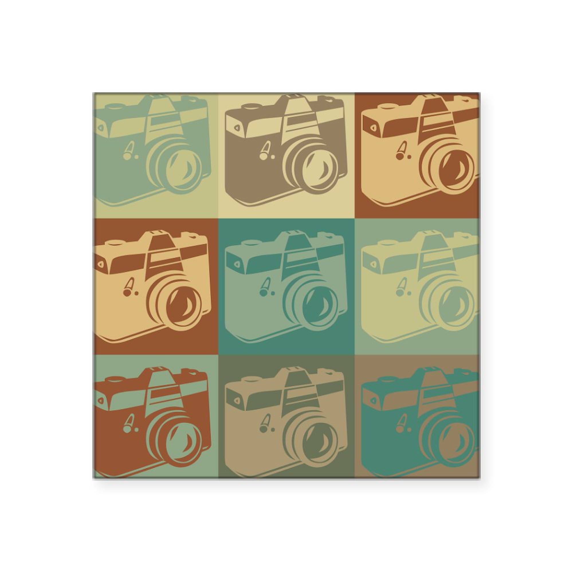 Photography Pop Art Sticker - Square Bumper Car Decal for Laptop, Water Bottle & Vehicle - Unique Camera Design Vinyl Sticker for Photographers & Art Lovers