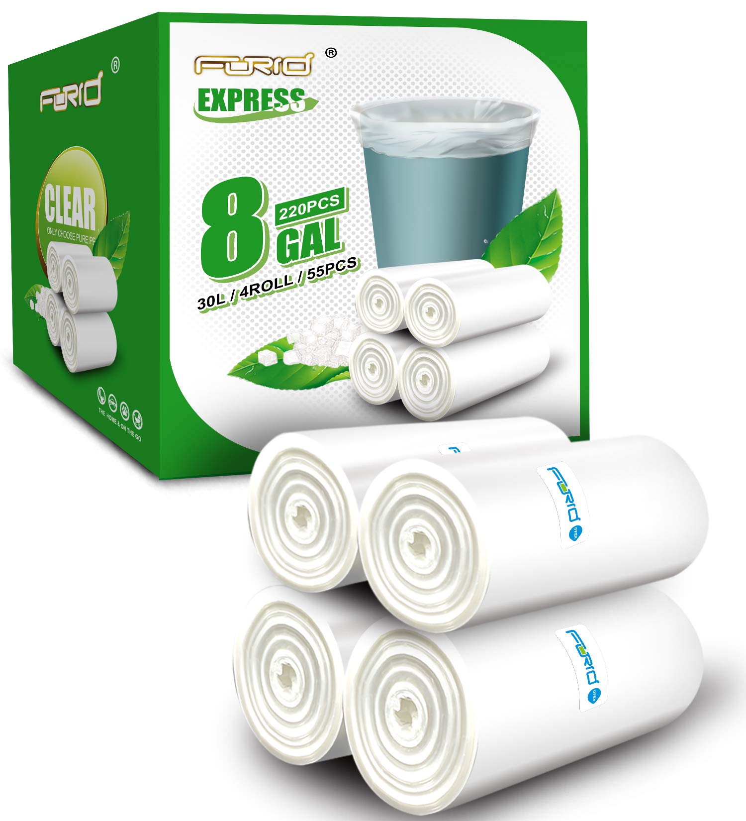 Clear Medium Garbage Bags 8 Gallon (30 Liter) - 220 Count Plastic Trash Bags for Wastebasket & Bin Liners | Heavy Duty Bathroom, Bedroom & Office Trash Can Bags | Perfect for Home, Kitchen, Dorm & Commercial Use