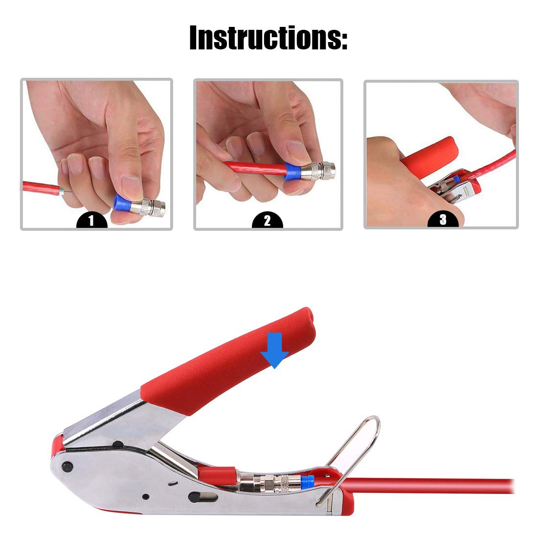 Glarks Coaxial Cable Tool Set - Coax Cable Crimper, Stripper & Wire Cutter with 10pcs F Compression Connectors Kit for TV, Satellite & Internet Installation