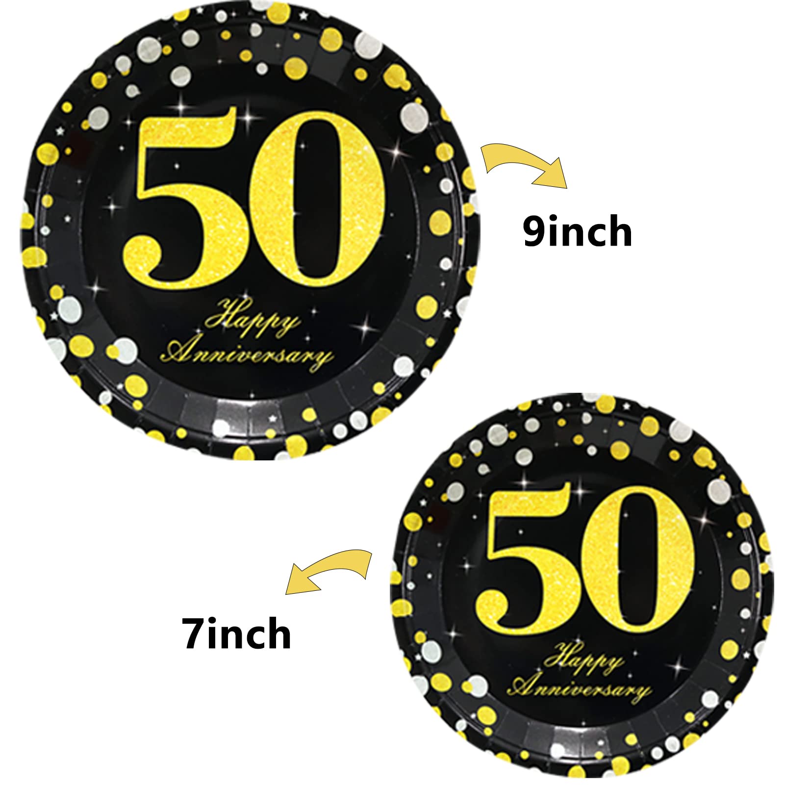 DARUNAXY 50th Anniversary Party Supplies Set - Black Gold Theme Decorations for 20 Guests | Includes Number 50 Balloon, Table Cover, Disposable Cutlery (Forks, Knives, Spoons), Plates, Napkins, Cups, Foil Balloons & Hanging Swirls | Perfect for Birthday Celebrations, Retirement Parties, Milestone Events