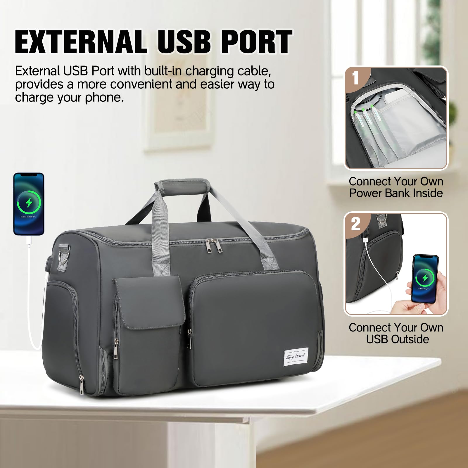 2 in 1 Convertible Travel Garment Bag - Foldable Carry On Duffle Backpack with Shoe Compartment & Toiletry Pouch | Hanging Suitcase for Men & Women | Perfect for Business Trips, Weddings & Airplane Travel (Grey)