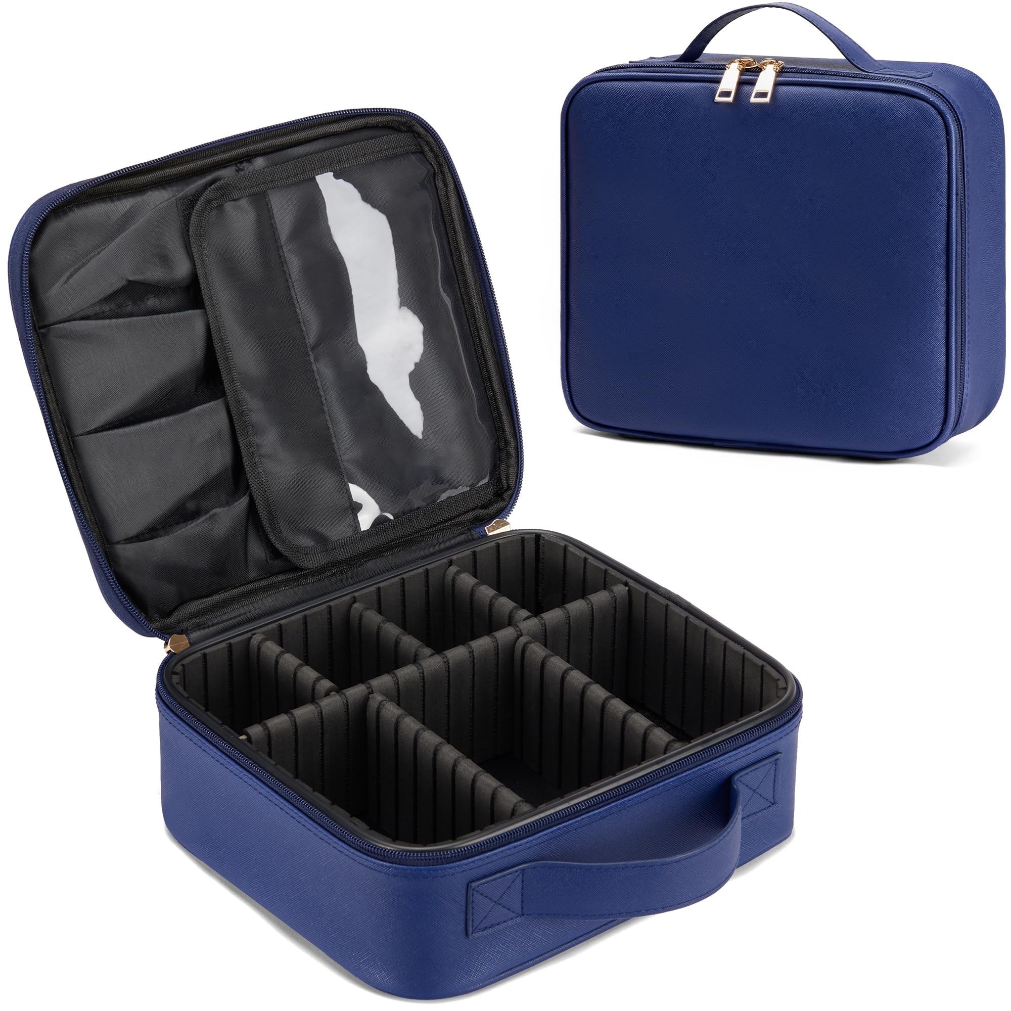 Portable Travel Makeup Case - Waterproof Cosmetic Organizer Bag with Adjustable Compartments - Perfect for Airplane Carry-On, Gym & Vacation Essentials Storage