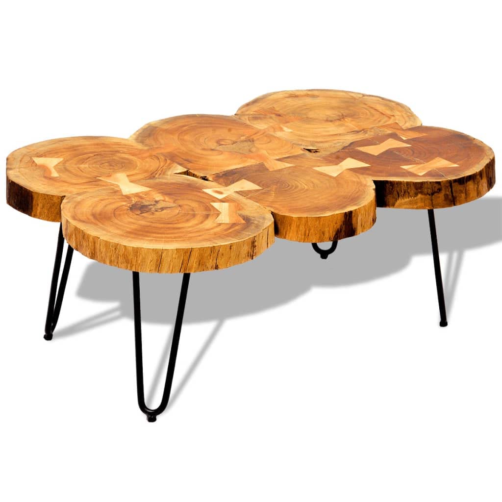 FAMIROSA 13.8 Inch Coffee Table with 6 Trunks - Solid Sheesham Wood End Table for Living Room, Bedroom & Office - Rustic Modern Furniture for Home Decor