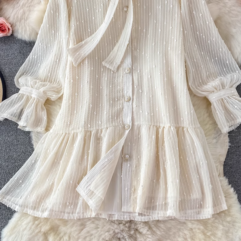 Elegant Autumn Loose Ruffled Dress with Long Sleeves - Sweet Flowy Skirt Style 1382 | Perfect for Fall Weddings, Date Nights & Office Wear