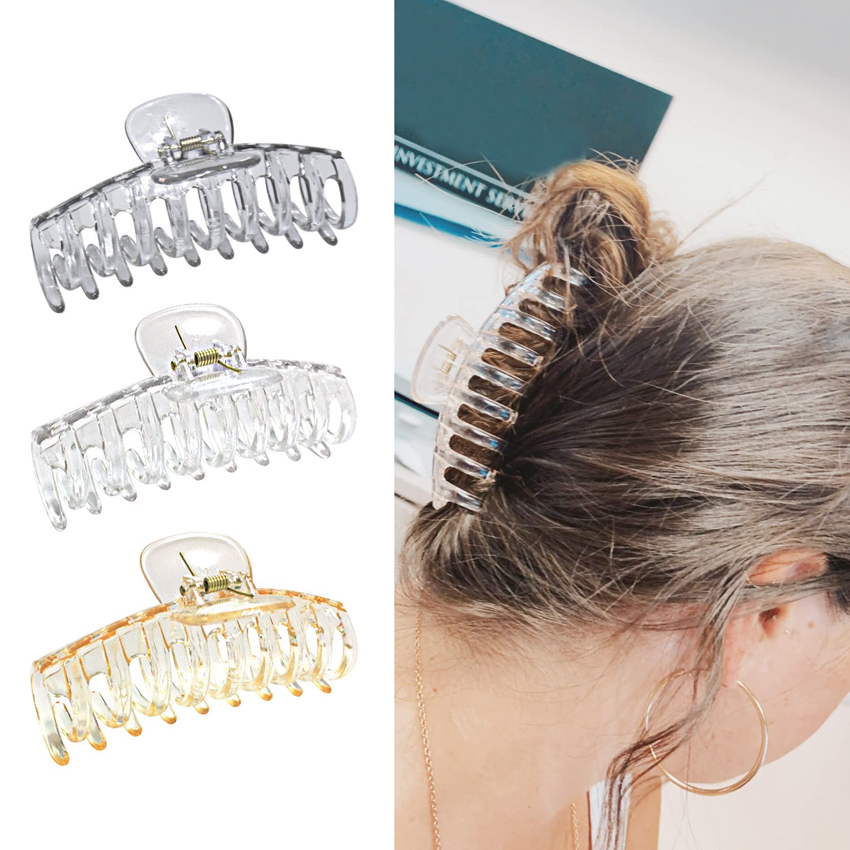 Bakefy 6-Pack Large Hair Claw Clips for Women - Strong Hold Banana Clips for Thick & Thin Hair - Fashionable Jaw Clips for Women & Girls - Perfect for Updos, Ponytails & Everyday Hairstyles