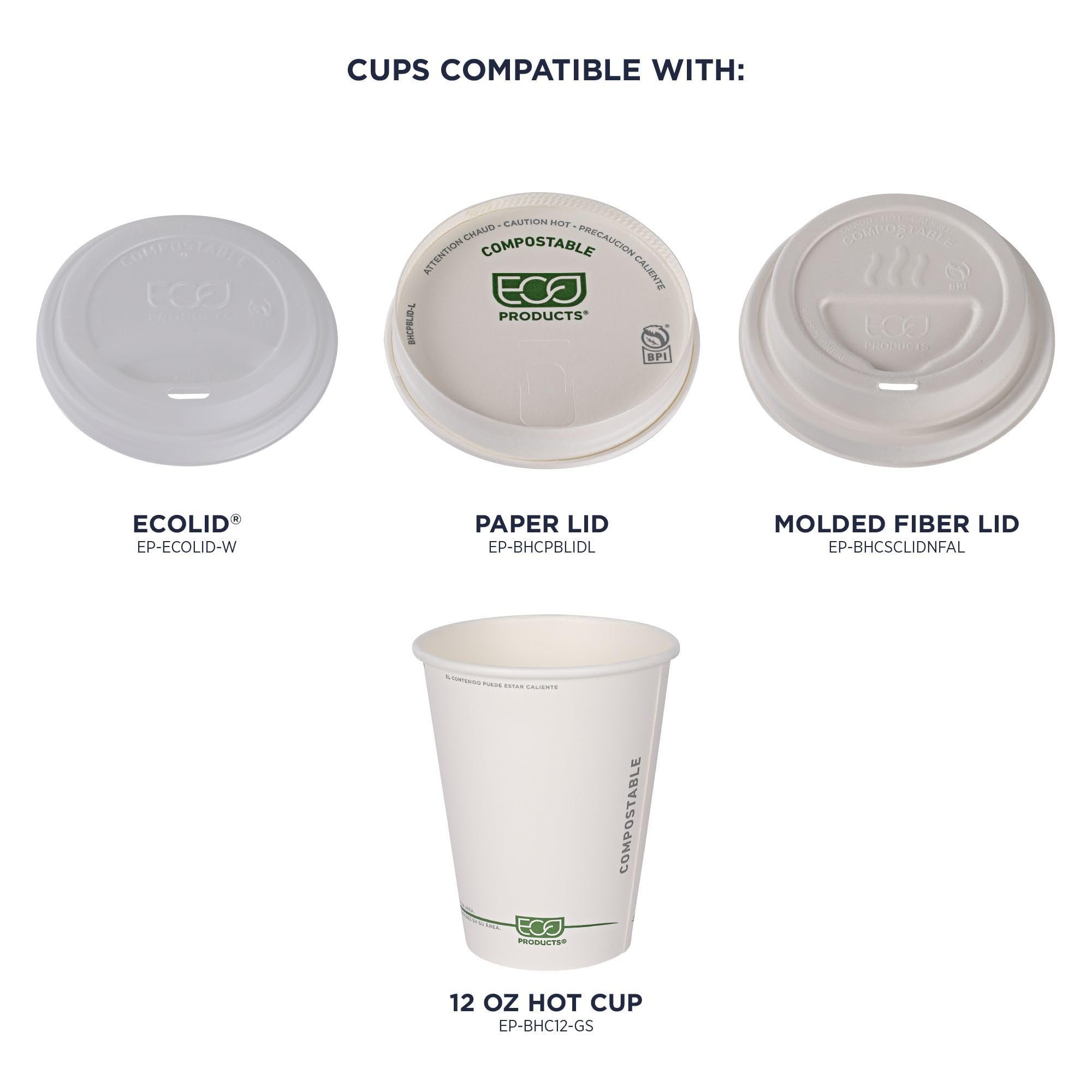 ECO PRODUCTS Compostable 12oz Coffee Cups - 1000 Count Case, White Single Wall Hot Paper Cups with Plant-Based PLA Lining | Biodegradable & Eco-Friendly Disposable Cups for Coffee Shops, Offices, and Events