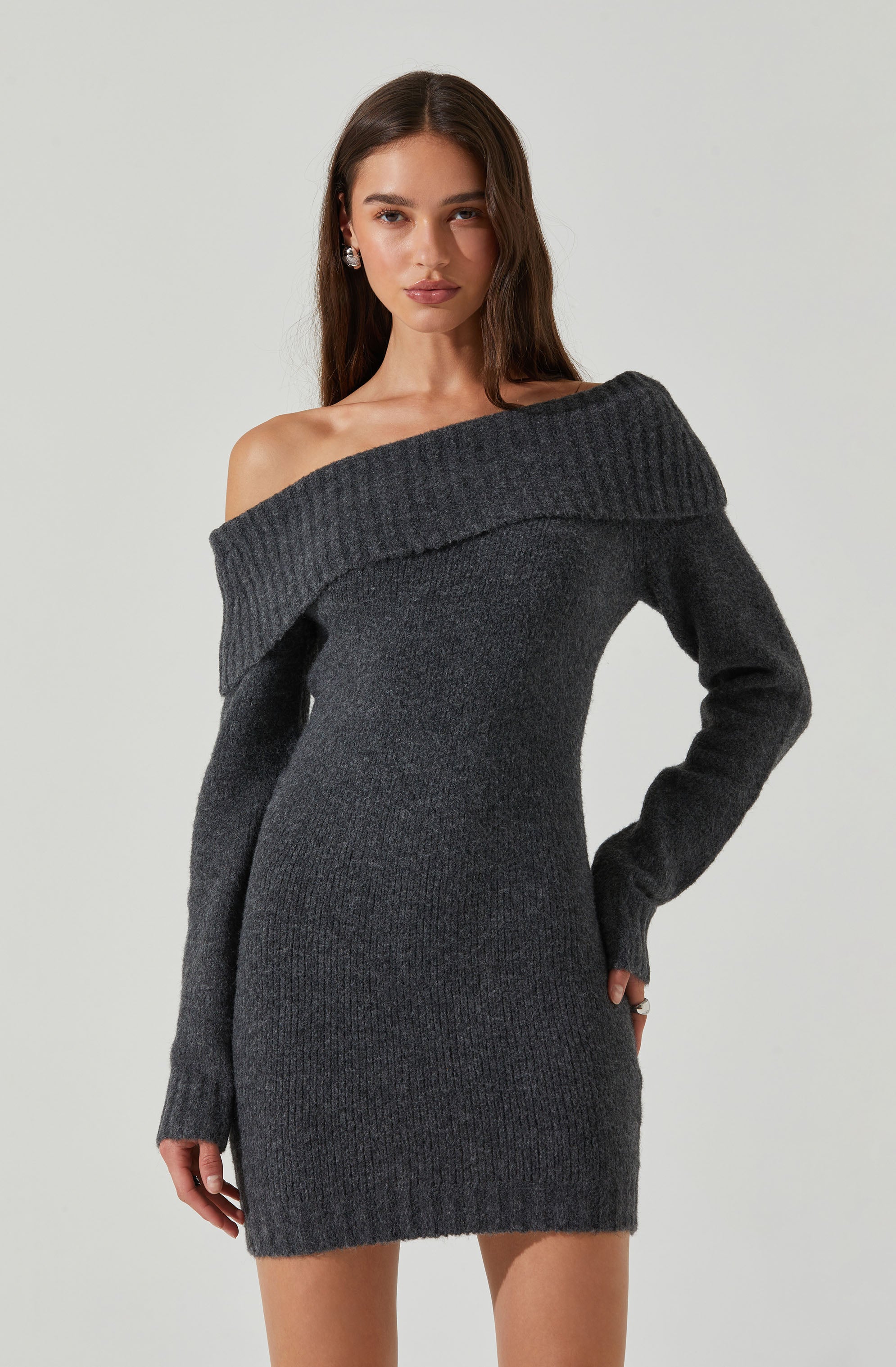 Leya Women's Off Shoulder Sweater Dress - Soft Knit Long Sleeve Casual Bodycon Dress for Fall & Winter - Perfect for Date Night, Office Wear and Holiday Parties
