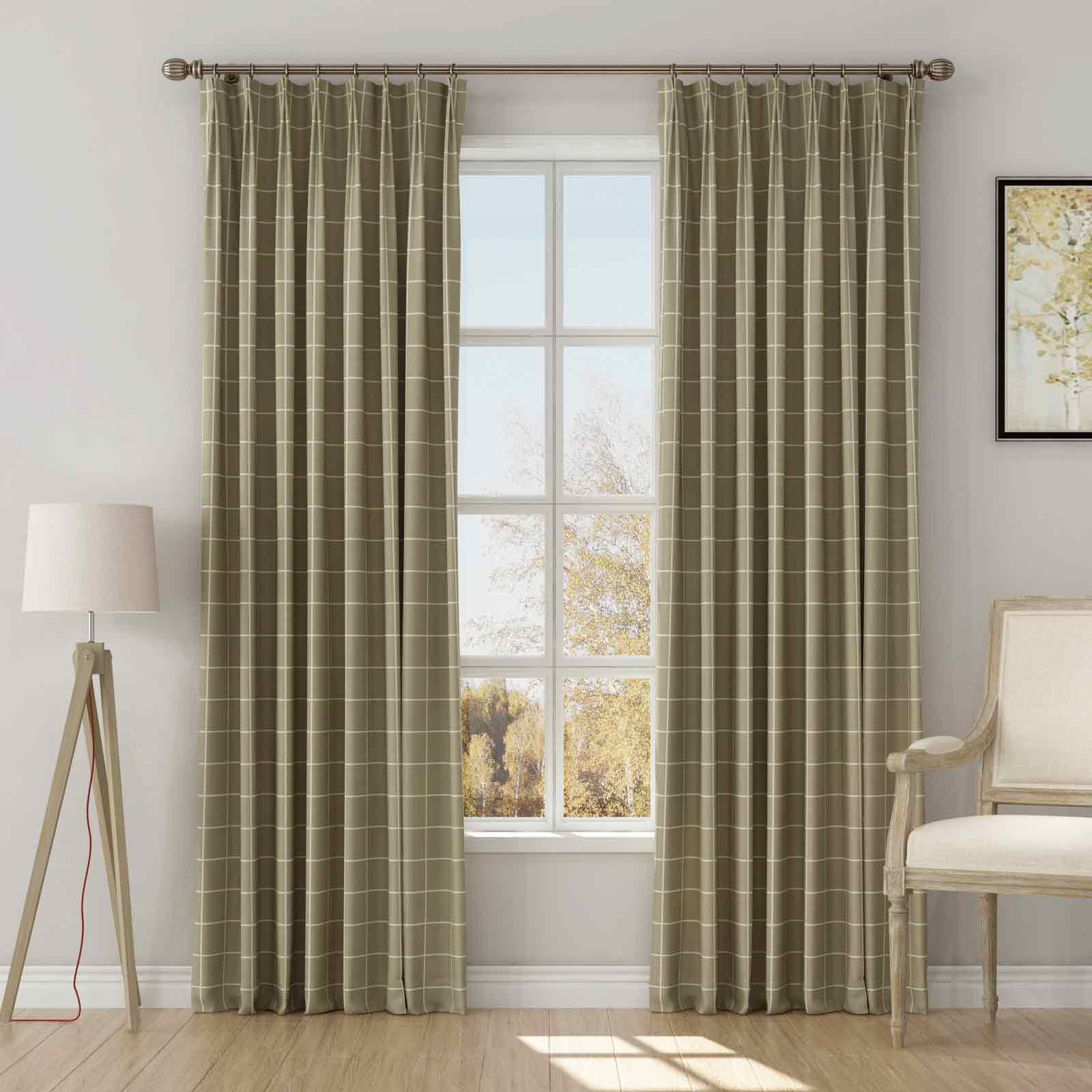 Stefana Silver Print Linen Blend Curtains - Elegant Pleated Drapes for Living Room & Bedroom Window Decor