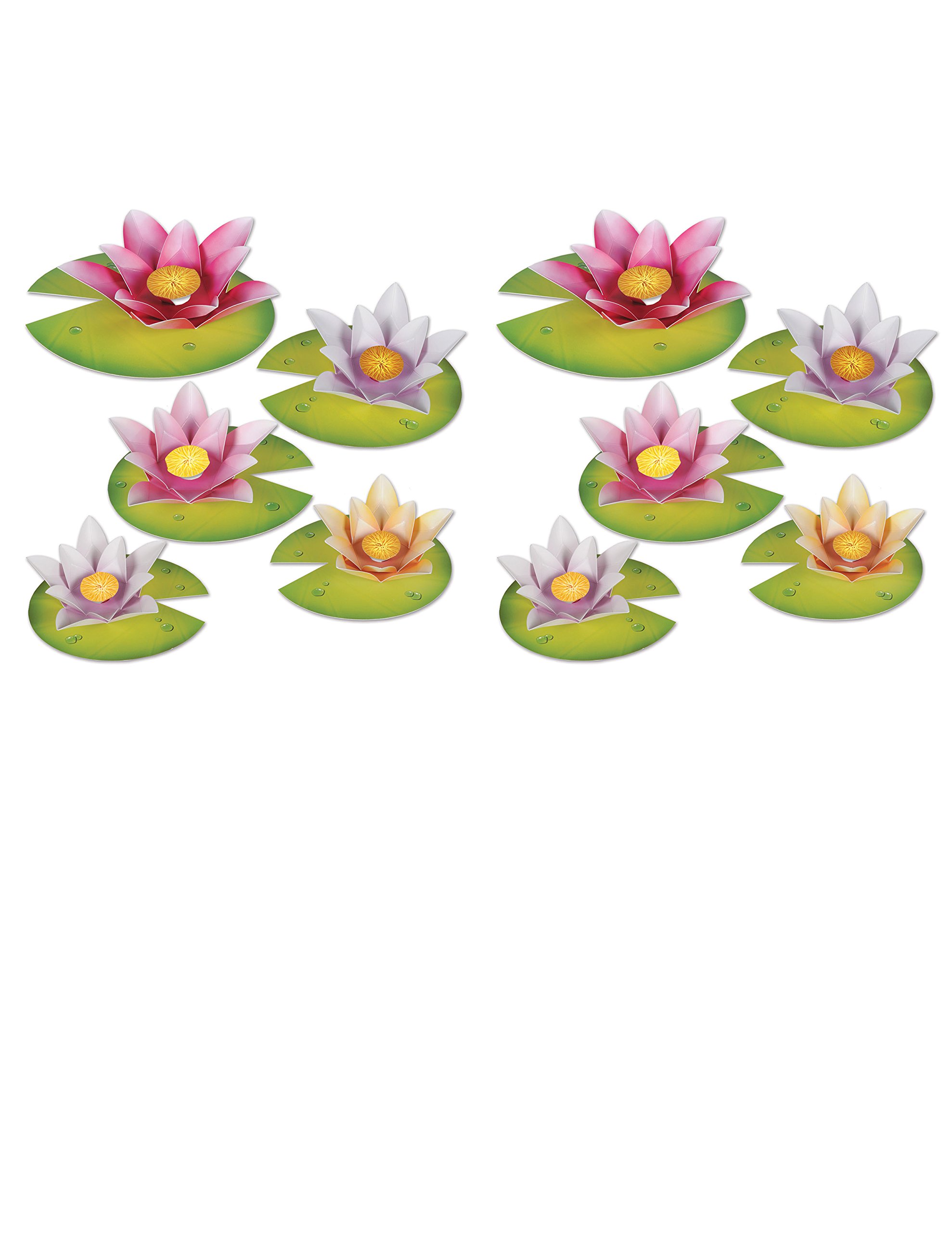 Beistle 10-Piece Paper Water Lily Flower Decorations - Spring Summer Seasonal Party Decor, Luau & Tropical Theme Party Supplies for Home, Wedding, Baby Shower, Poolside Decorations