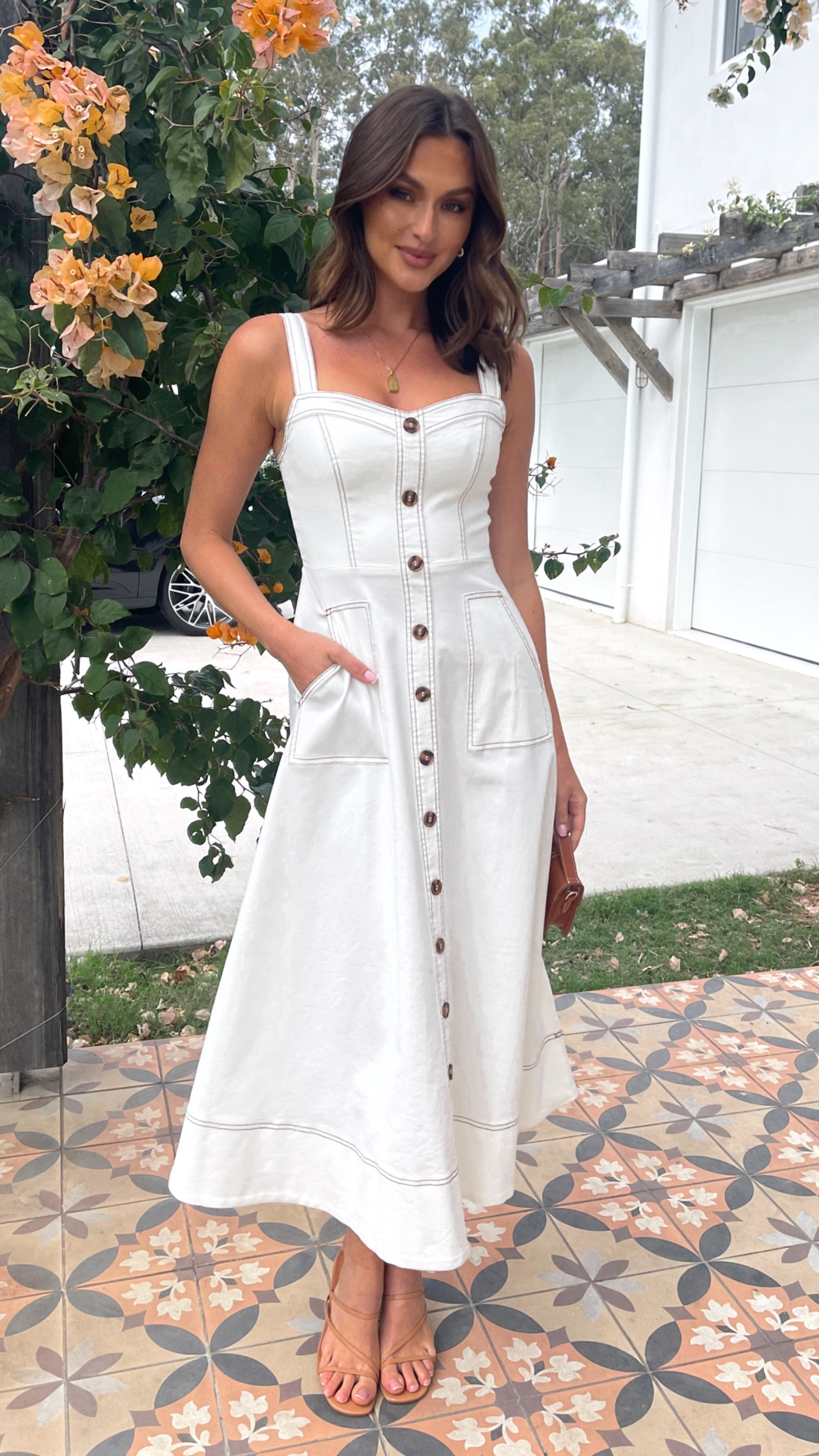 Indigo Midi Dress - White Denim Women's Casual Summer Dress for Beach, Party & Everyday Wear