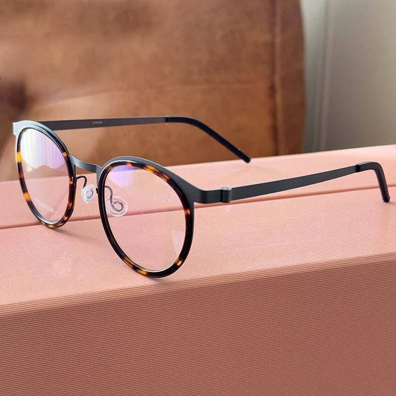 Black Acetate & Titanium Round Eyeglasses for Women - Lightweight Full Rim Glasses - Perfect for Reading, Work & Fashion Accessories
