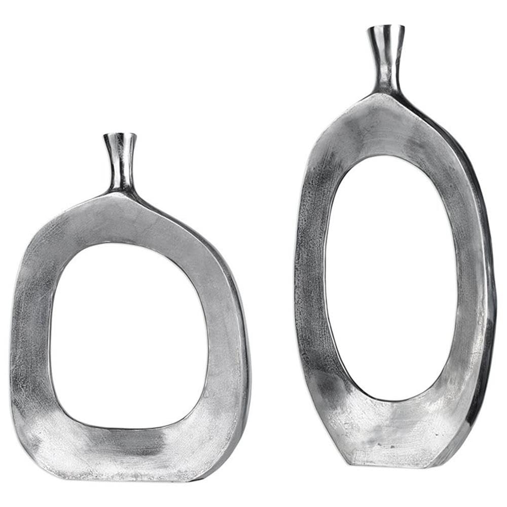 Bowery Hill Contemporary 2-Piece Textured Nickel Vase Set - Perfect for Modern Home Decor & Wedding Centerpieces