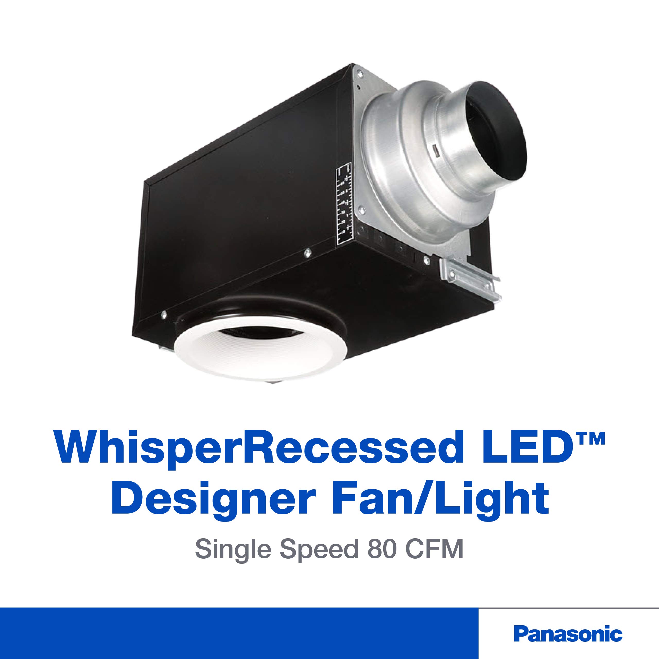 Panasonic Whisper Recessed LED Designer Fan with Light - Ultra Quiet Bathroom & Living Room Ventilation Fan - Energy Efficient 80 CFM - 6