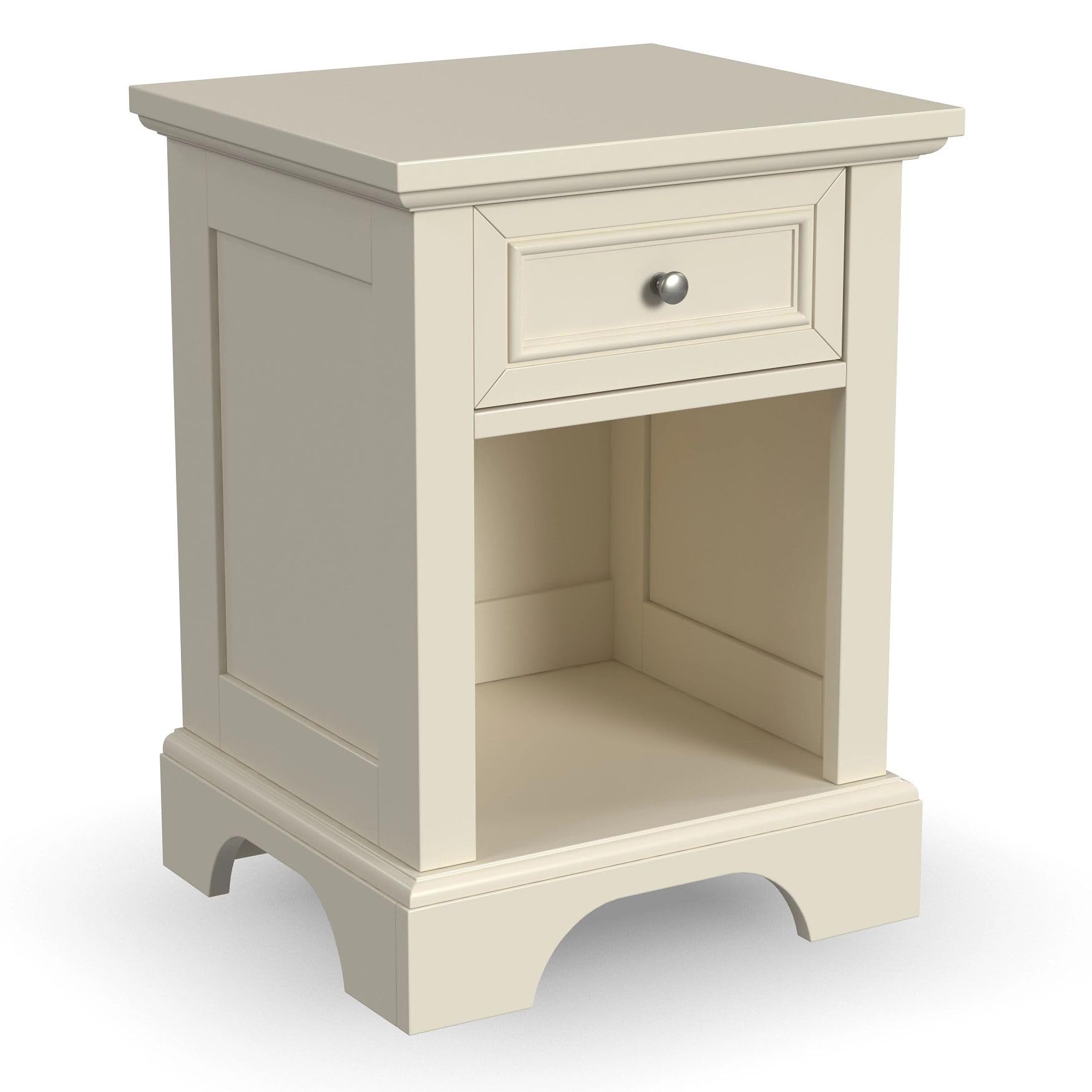 Homestyles Naples Off-White Nightstand with Drawer - Bedside Table for Bedroom, Living Room & Guest Room - Modern Storage Furniture with Smooth Gliding Drawer