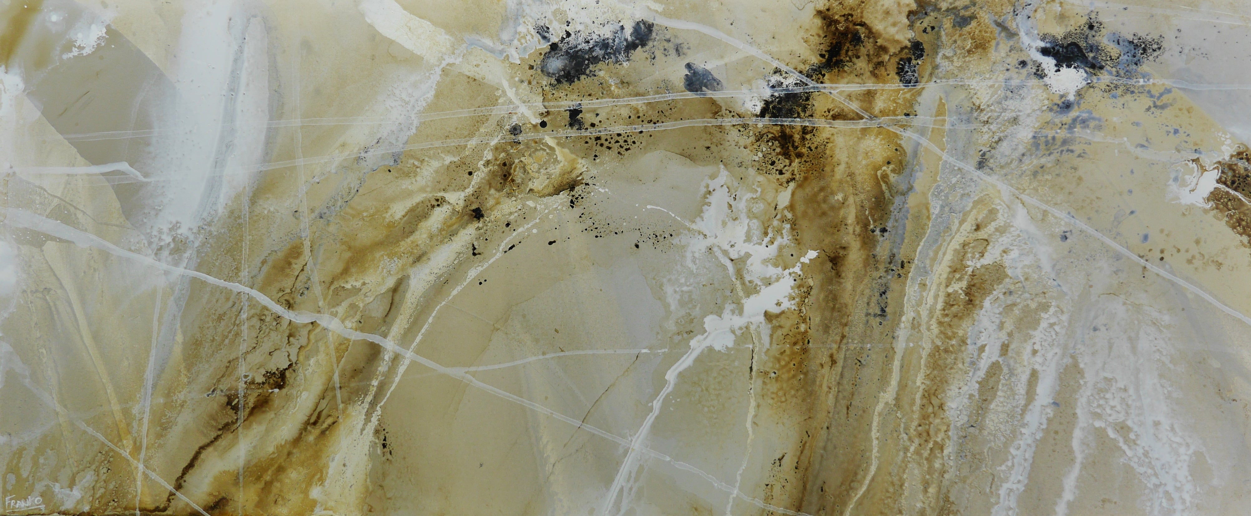Premium 240cm x 100cm Abstract Painting in Malt Ochre, Cream & White - Modern Wall Art for Living Room, Bedroom & Office Decor