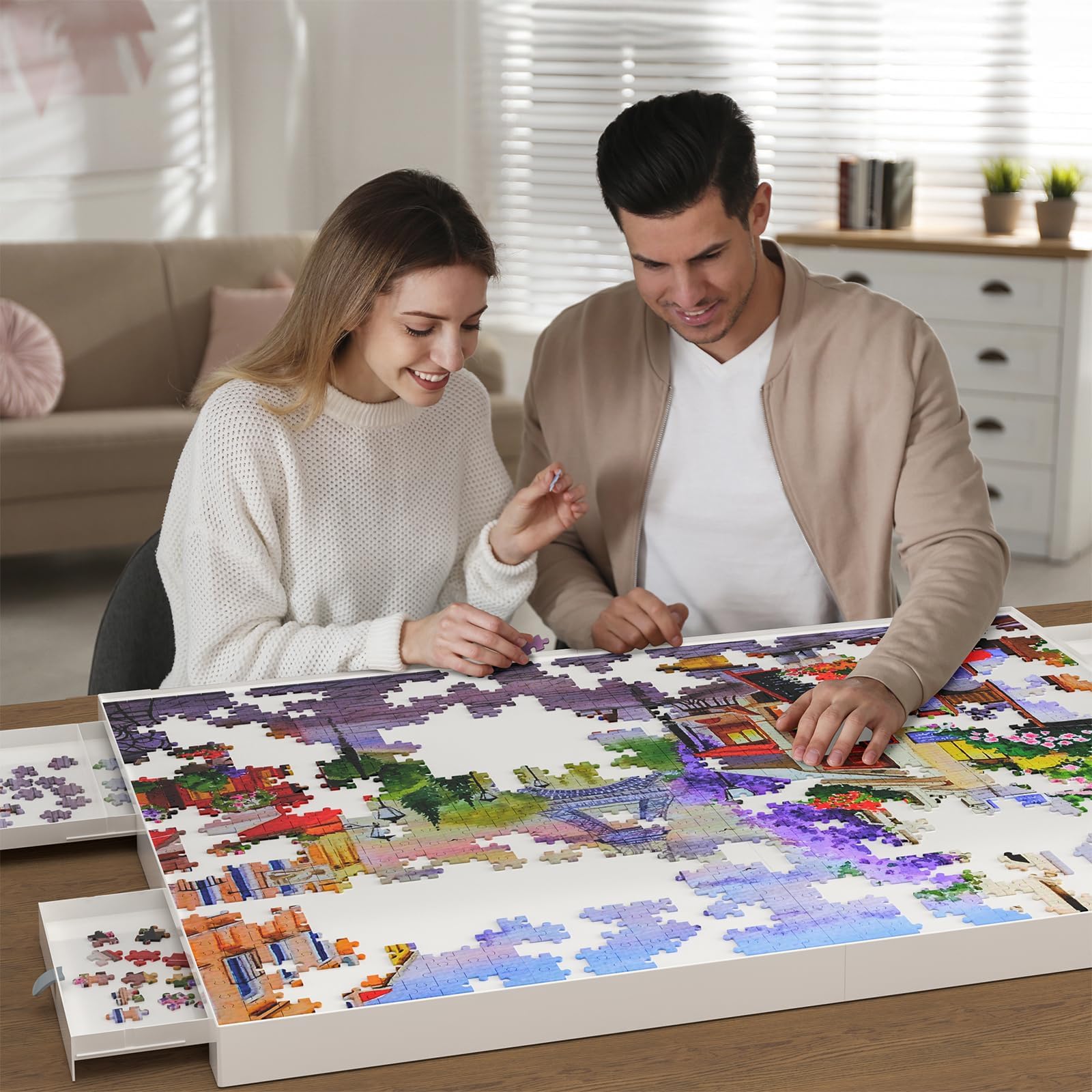 BZseed 1500-Piece Detachable Puzzle Board with Storage Drawers & Cover - Portable Jigsaw Puzzle Table for Adults & Kids - Perfect for Family Game Nights, Travel, and Home Decor