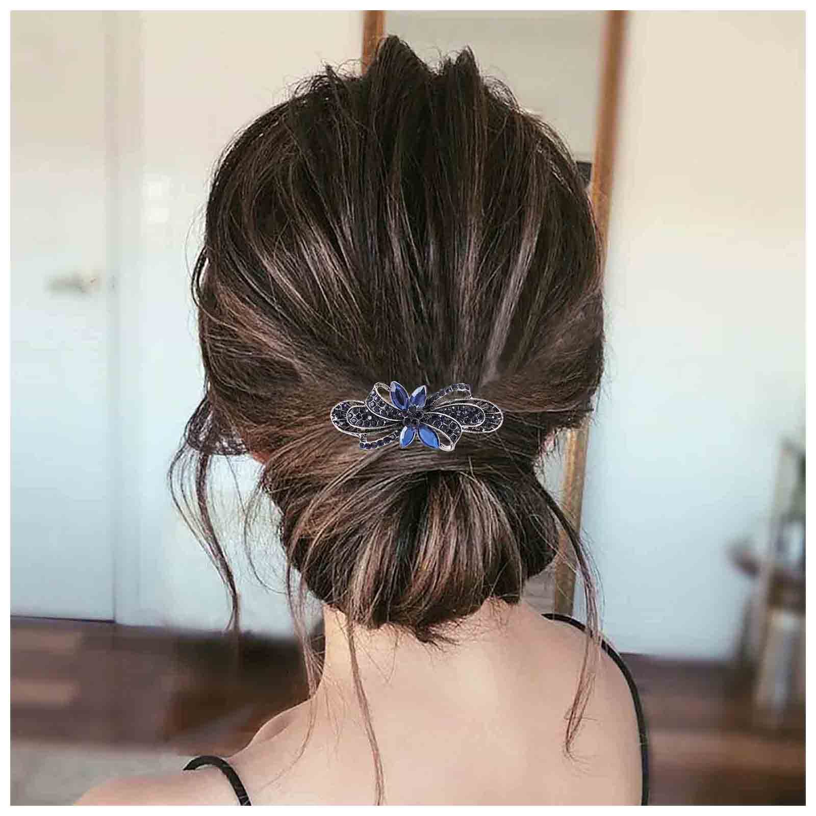 Elegant Rhinestone Wedding Hair Clip - Blue Crystal Bridal Hair Barrette for Women & Girls | Shimmering Bride Headpiece, Sapphire Crystal Hair Accessory for Weddings, Prom, Parties & Special Occasions