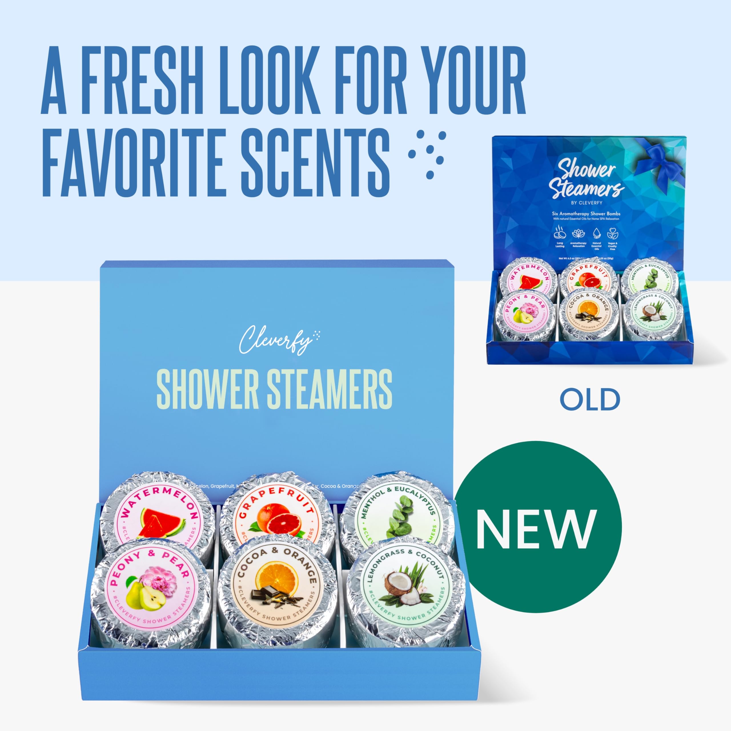 Cleverfy Aromatherapy Shower Steamers - Set of 6 Relaxing Blue Shower Bombs with Essential Oils for Stress Relief & Spa Experience at Home