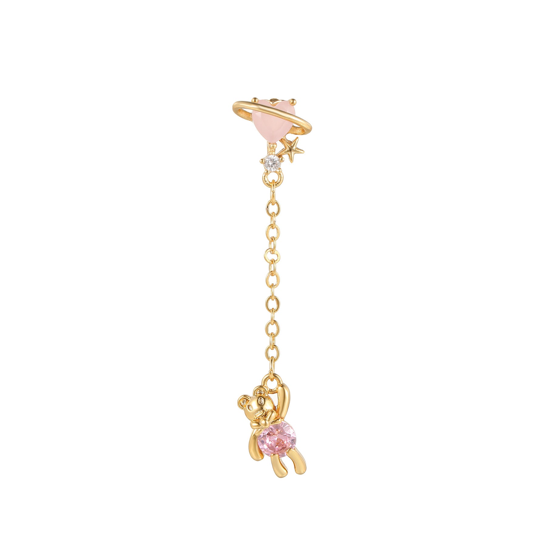 20G Teddy Bear Heart Dangle Chain Conch Earring - Surgical Steel Cartilage Piercing Jewelry for Women | Perfect for Everyday Wear, Parties & Gifts