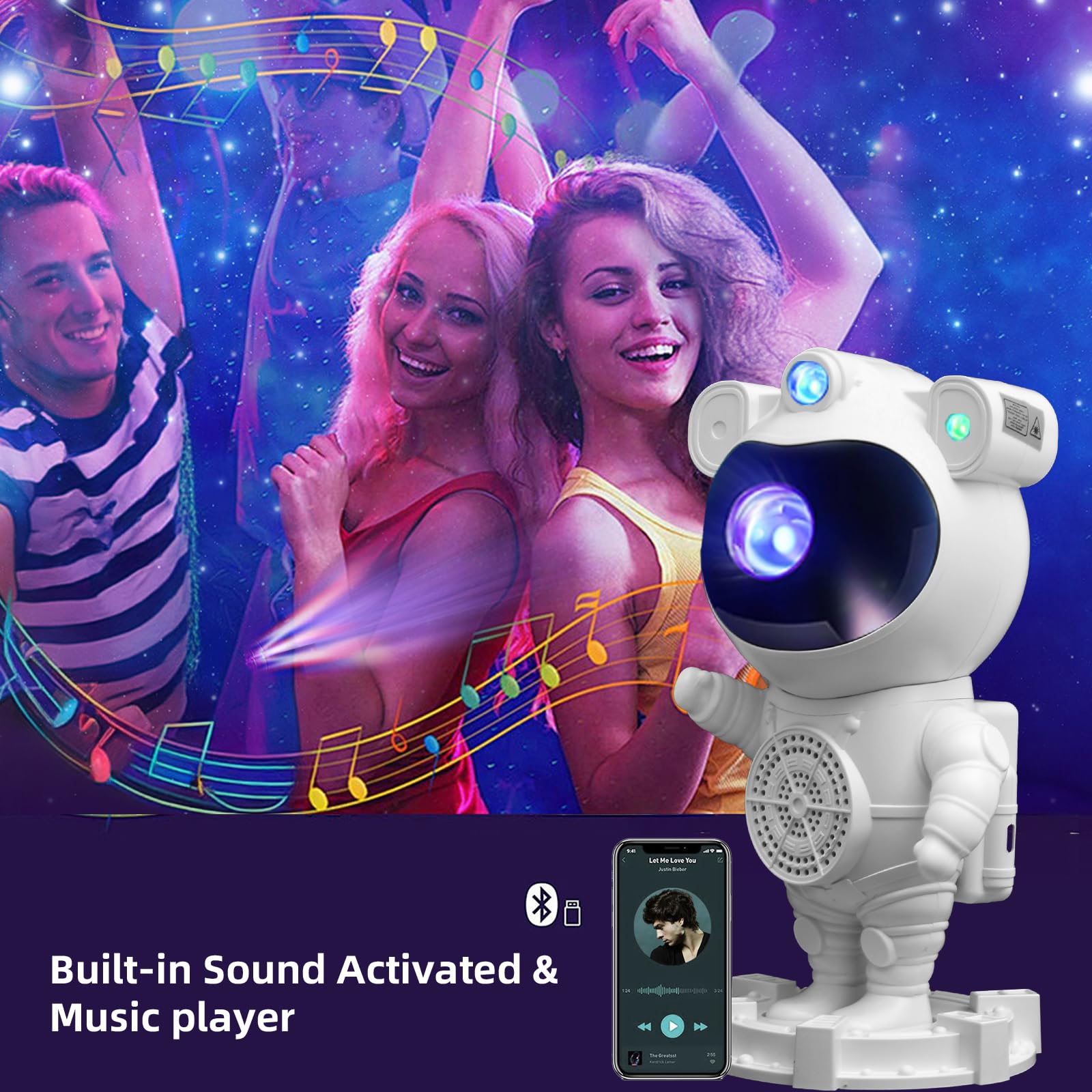 Astronaut Galaxy Projector - 360° Star Projector Night Light with Bluetooth Speaker, White Noise & Timer for Bedroom, Kids Room, Meditation | Perfect Gift for Christmas, Birthday, Valentine's Day (Remote Included)