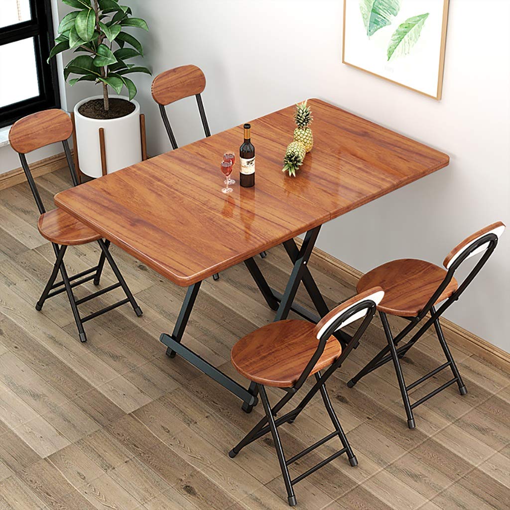 ZWJLIZI Folding Table and Chairs Set (1 Table + 4 Chairs) - Portable Rectangular Dining Table for Home, Outdoor Picnic, Camping, and Market Stall - Space-Saving Furniture (Color: Dark Brown)
