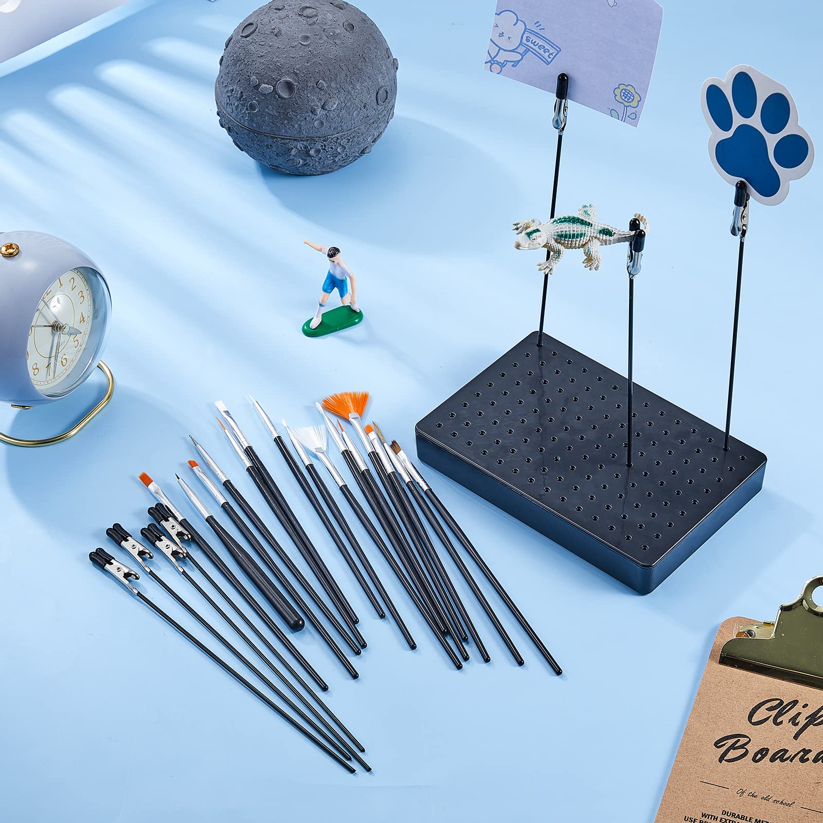 Professional Painting Stand Base Holder with 24 Alligator Clip Sticks & 15 Airbrush Cleaning Brushes - Perfect for DIY Card Making, Photo Display, Hobby Modeling & Spray Painting Projects