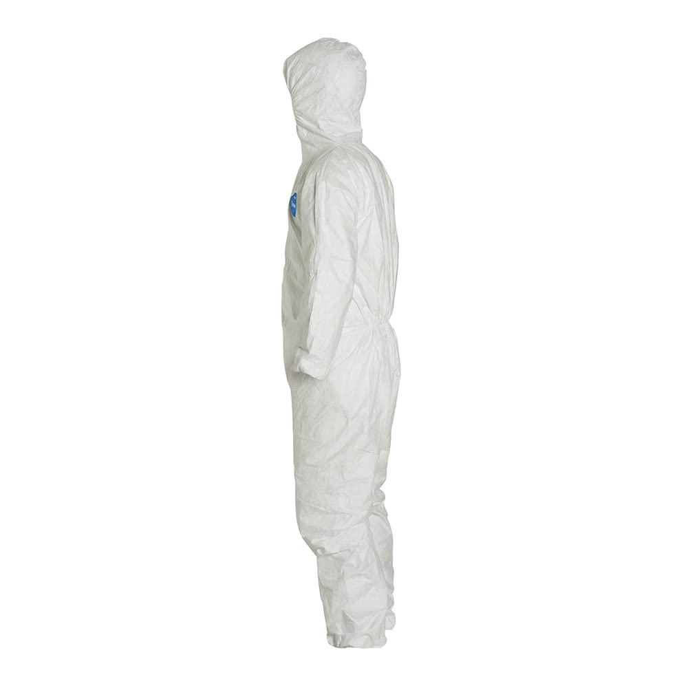 DuPont Tyvek 400 TY127S Disposable Protective Coverall with Respirator-Fit Hood & Elastic Cuffs - White PPE Suit for Chemical Protection, Healthcare & Industrial Safety | Ideal for Medical Workers, Lab Technicians & Hazardous Material Handling