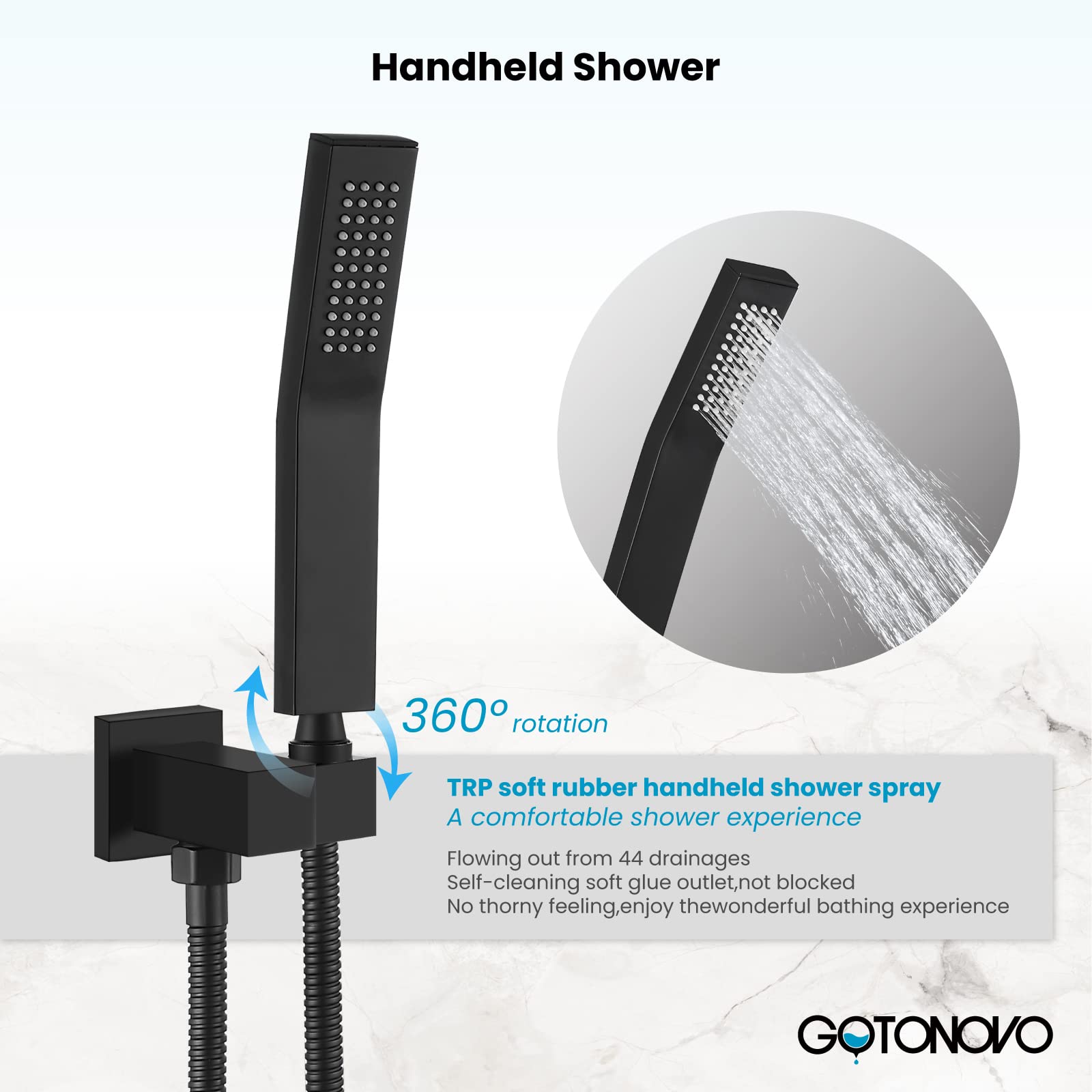 Gotonovo Luxury Matte Black Rain Shower Combo Set - 10 Inch Ceiling Mount Shower Head with High Pressure Handheld Spray, 2-Function Mixer Faucet & Rough-in Valve | Perfect for Modern Bathroom Renovation & Spa-Like Shower Experience