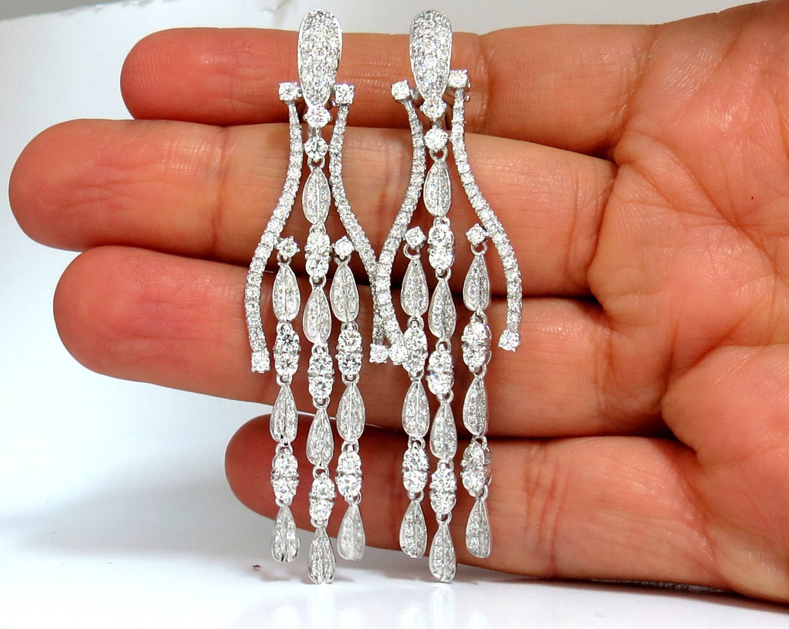 6.00ct Natural Diamond Dangle Earrings - 18K Gold Wishbone Petal Chandelier Earrings for Women | Elegant Wedding, Party & Evening Wear Jewelry