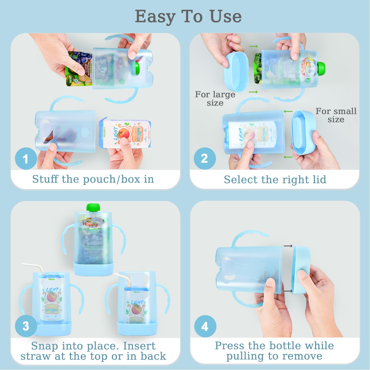 **MOMUSE Dual-Lid Squeeze Pouch Holder for Baby Food & Drink Pouches – Large Capacity, Anti-Spill Design – Perfect for Self-Feeding, Travel & On-the-Go Meals – Lightweight & Mess-Free**