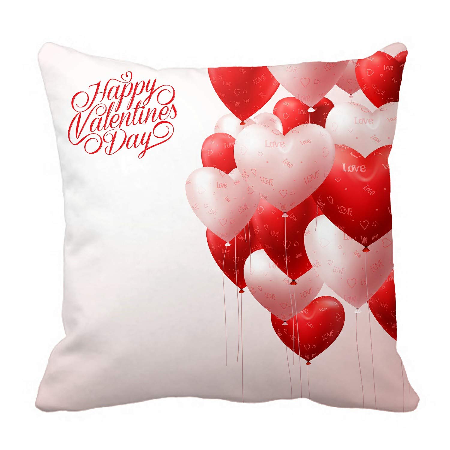ECZJNT White and Red Heart Balloons Valentine's Day Pillow Cover 18x18 Inch - Romantic Home Decor for Couples, Bedroom, Anniversary Gift