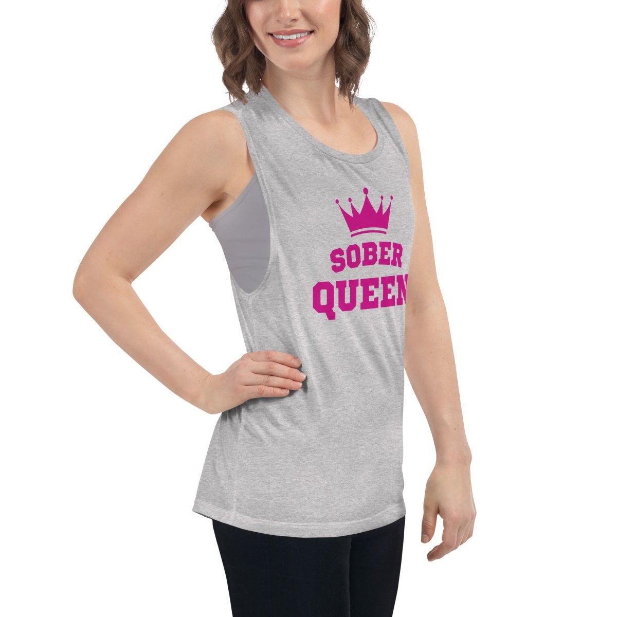 Sober Queen Flowy Muscle Tank Top for Women - Lightweight & Breathable Workout Shirt - Gym, Yoga, Running & Casual Wear