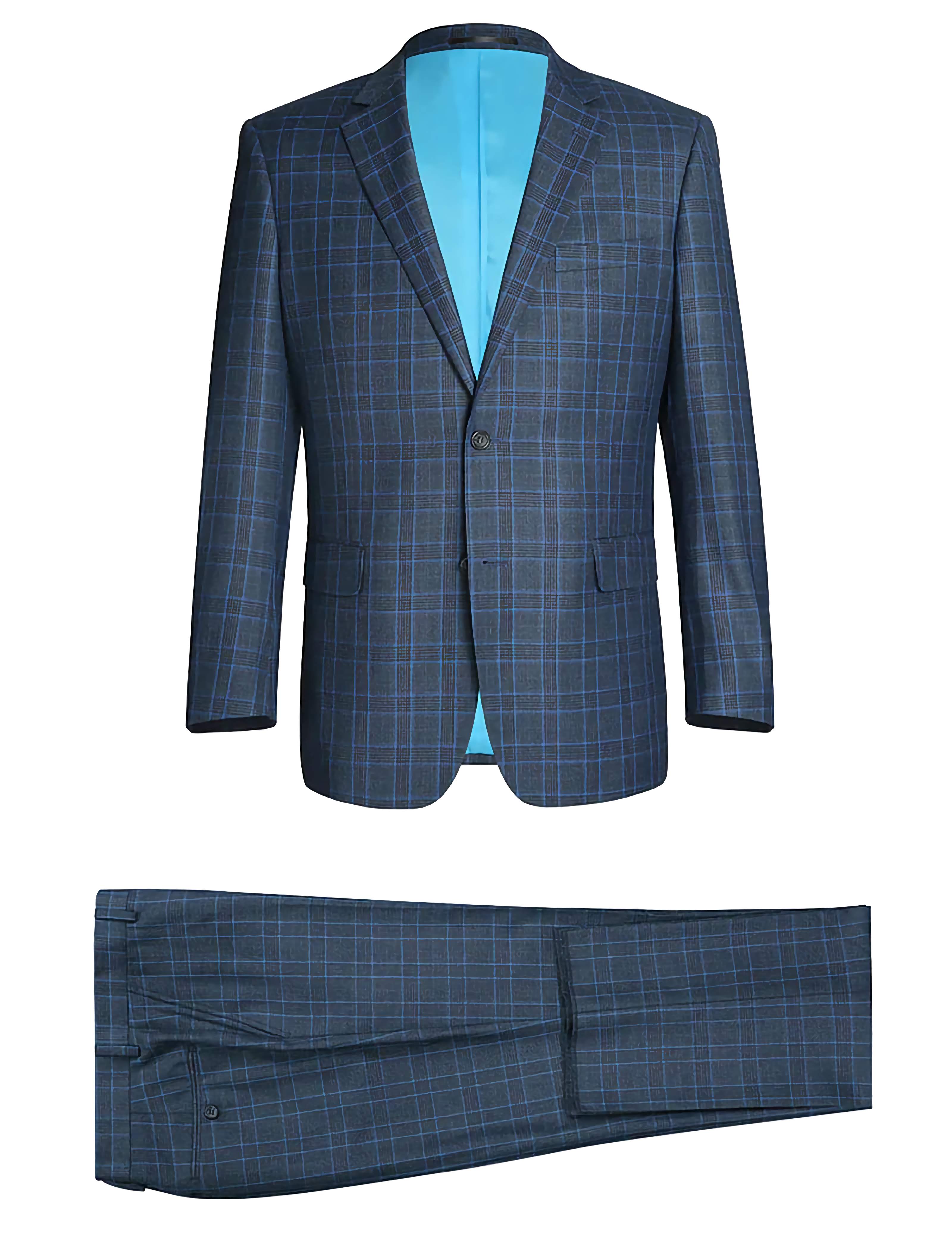 Blue Windowpane Regular Fit 2-Piece Dress Suit for Men | Business Attire, Office Wear & Formal Events