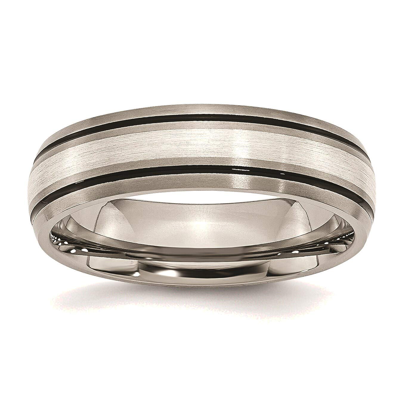 Bonyak Titanium Grooved Solid Sterling Silver Inlay 6mm Brushed/Polished Wedding Band Ring - Size 6.5 - Durable & Hypoallergenic Jewelry for Men & Women - Perfect for Engagement, Anniversary & Everyday Wear