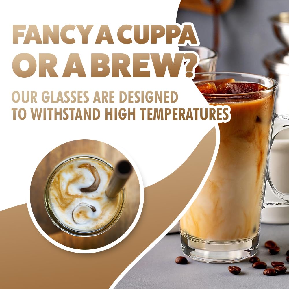 Marco Paul 6-Piece Latte Glass Set with Stirrer & Frother - 6oz Glass Coffee Mugs for Espresso, Cappuccino & Hot Drinks - Perfect for Home, Cafe & Office Use - Dishwasher Safe Coffee Cup Set