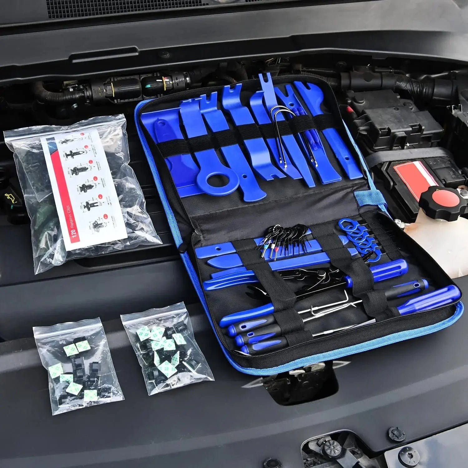 200 Pcs Car Trim Removal Tool Kit - Blue Pry Tools for Door Panel, Dashboard & Interior Auto Parts - Essential for DIY Auto Repair & Detailing