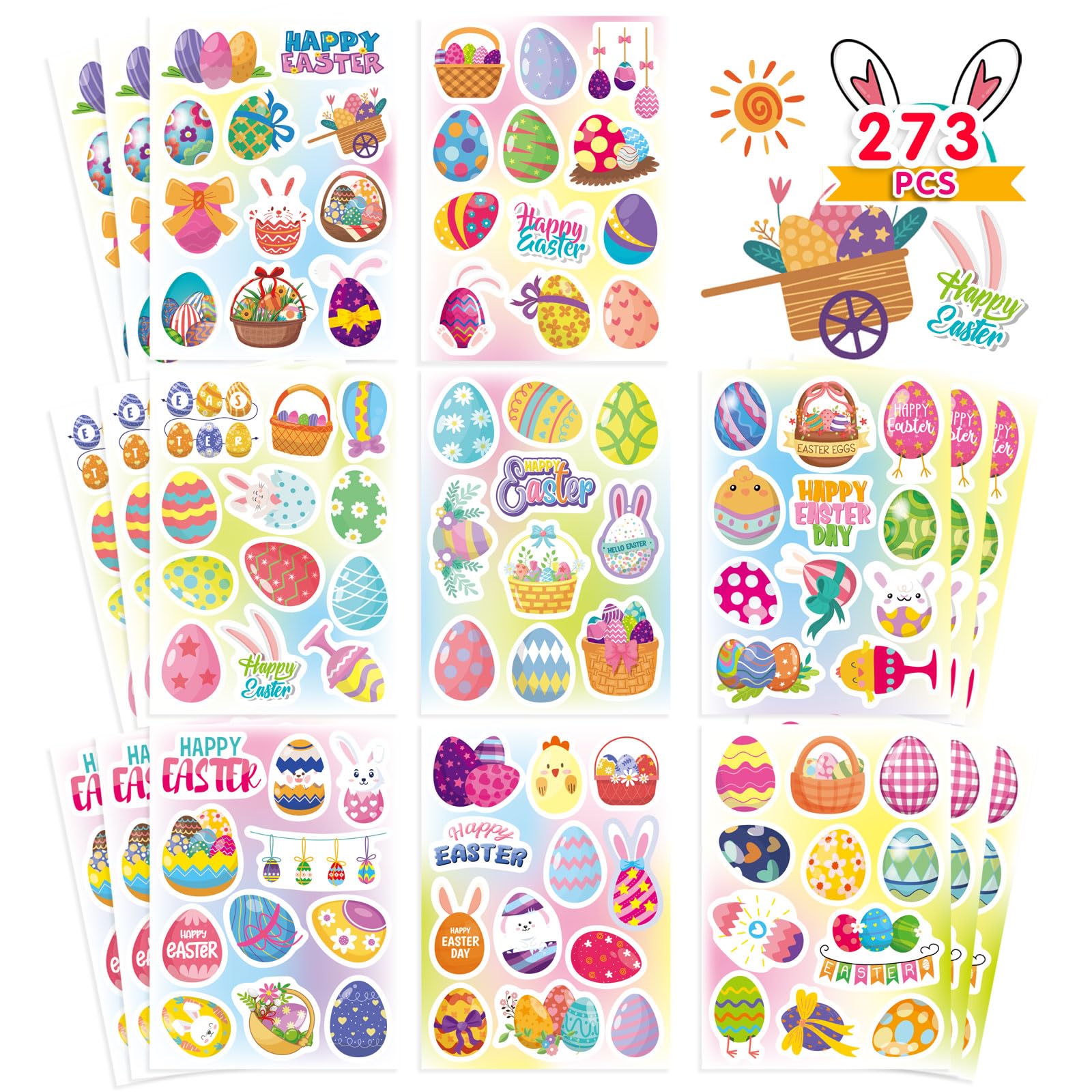 273 PCS Easter Stickers for Kids - Fun Spring Bunny & Egg Stickers for Easter Basket Stuffers, Party Favors, Scrapbooking & DIY Crafts