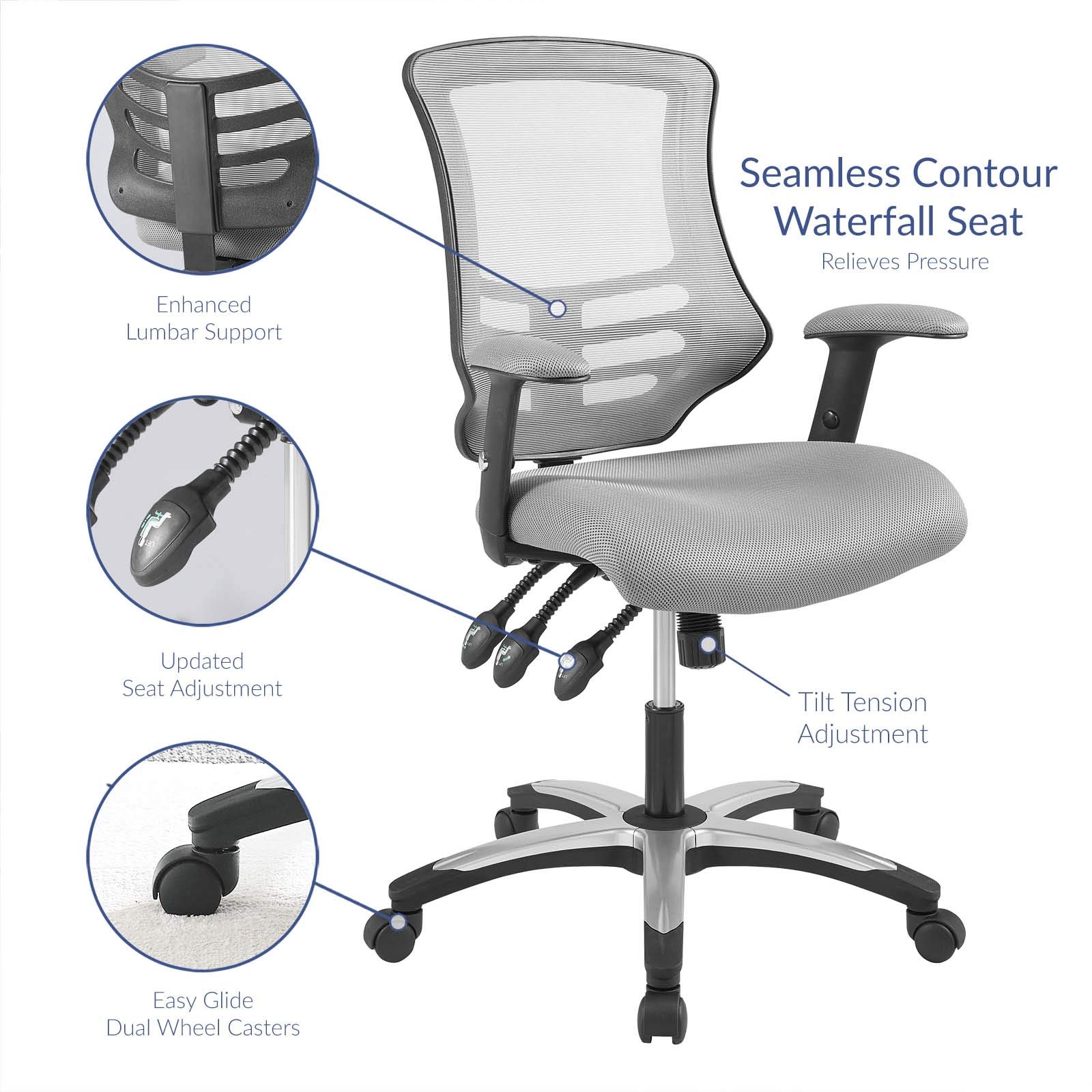 Modway Calibrate Ergonomic Mesh Office Chair with Adjustable Height & Lumbar Support - Gray Computer Desk Chair for Home & Office Workspaces
