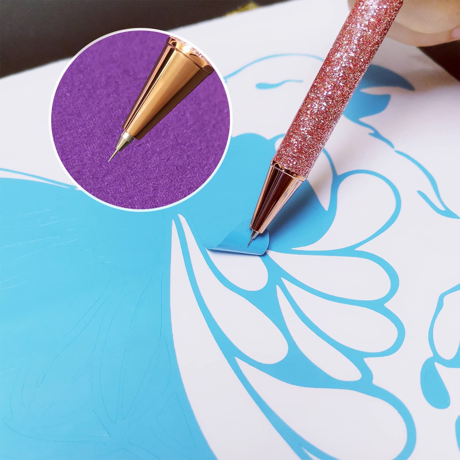 2 Pack Craft Weeding Pens - Essential Vinyl Weeding Tools with Retractable Precision Needle for Vinyl Cutting, Air Release & Car Decal Installation (Rose Gold & Turquoise) - Perfect for DIY Crafts, Cricut Projects & Automotive Decals