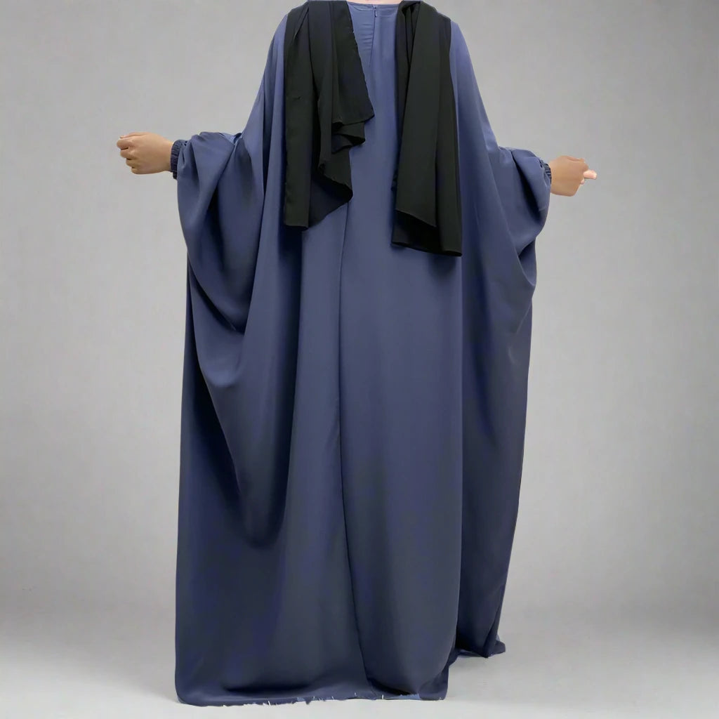 Muslim Women's Batwing Sleeve Nida Farasha Abaya Dress - Elegant Islamic Prayer Dress for Mosque, Eid & Special Occasions