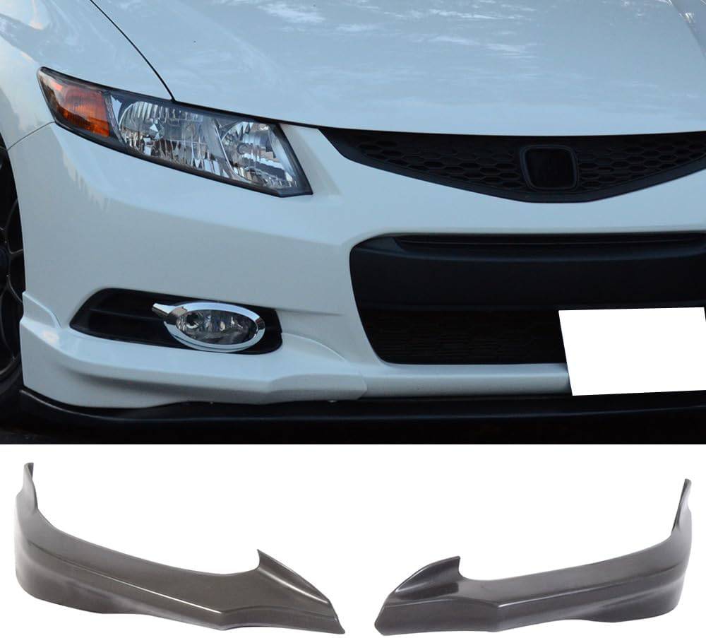 2012-2013 Honda Civic Coupe HF Front Bumper Lip - P Style 2-Piece Set Unpainted PU Material for Enhanced Aerodynamics & Sporty Look - Perfect for Car Enthusiasts & Street Racing