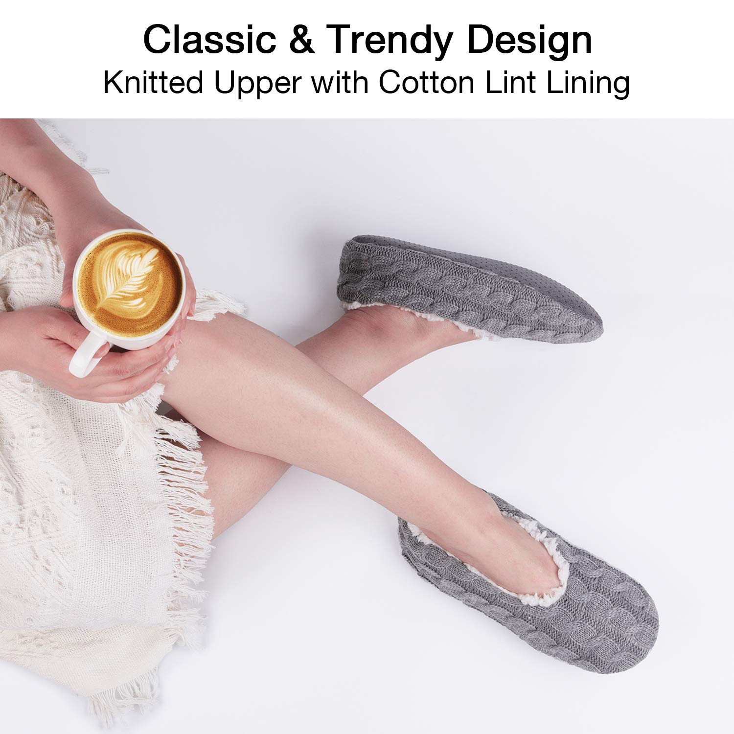 MERRIMAC Women's Cozy Fuzzy Cable Knit Slipper Socks with Non-Slip Grippers - Warm House Shoes for Winter Indoor & Outdoor Wear