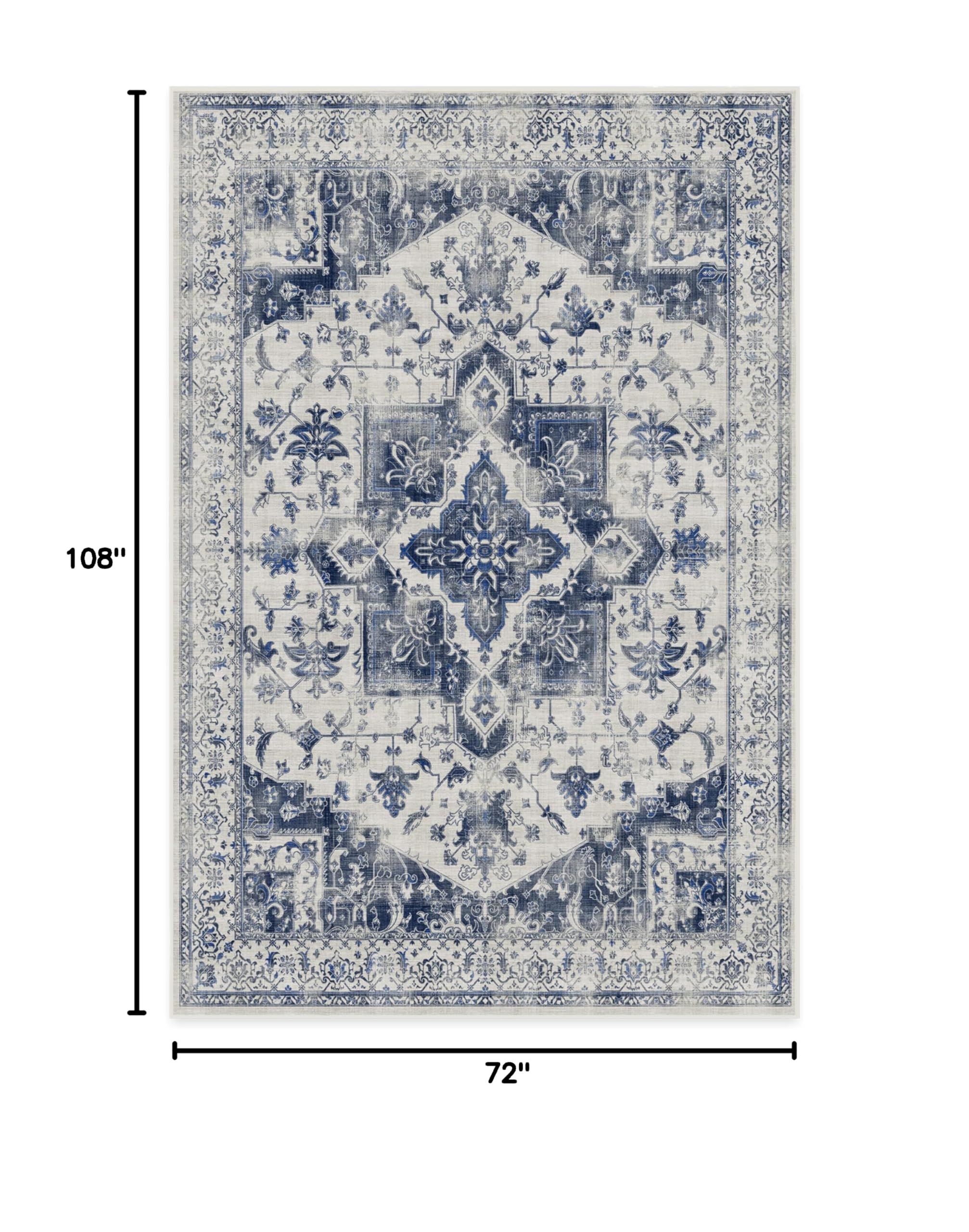 Ruggable Washable 6x9 Area Rug - Kira Delft Blue Pattern | Premium Non-Slip Rug for Living Room, Bedroom, Kitchen, Office & Classroom | Includes Gripper Pad | Perfect for High-Traffic Areas & Pet-Friendly Homes