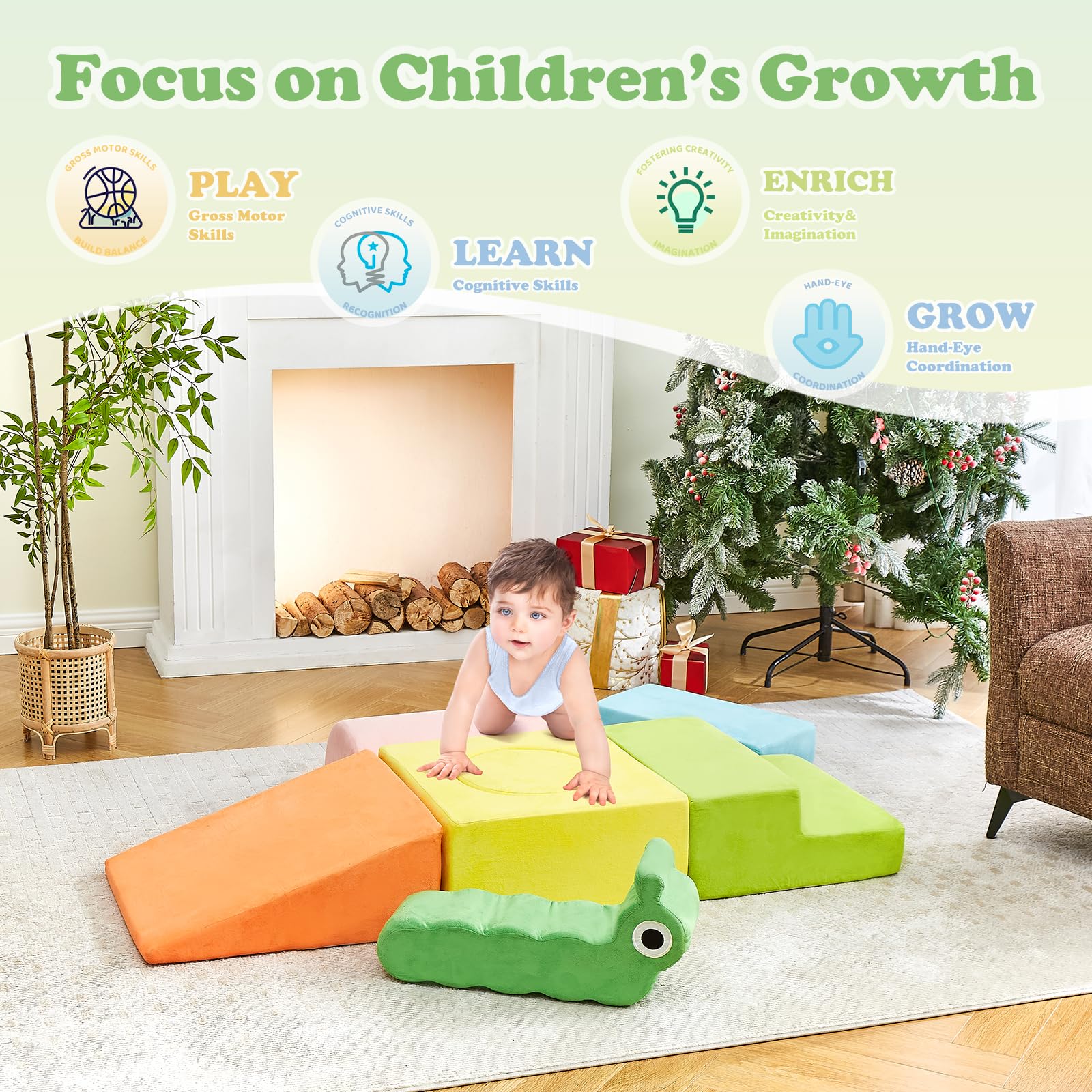 **7-Piece Soft Foam Climbing Blocks Set for Toddlers - Safe Baby Climbing Toys, Playtime Corner Gym for Crawling, Sliding & Active Play - Perfect for Indoor Playrooms & Daycare Centers**
