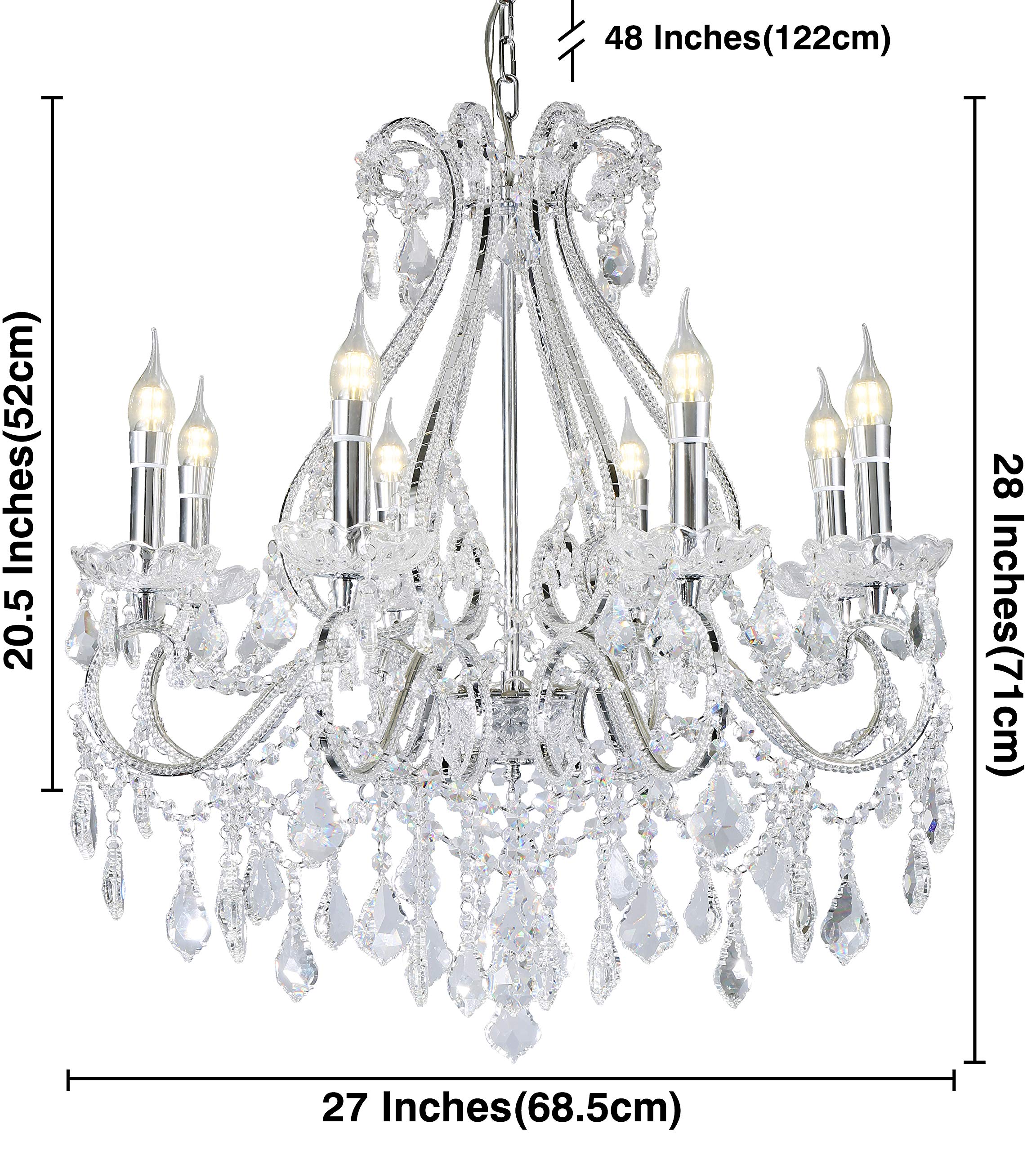 OK Lighting Nola Chandelier Lamp - Modern LED Ceiling Light in Silver Finish | Perfect for Dining Room, Bedroom & Living Room Lighting Decor